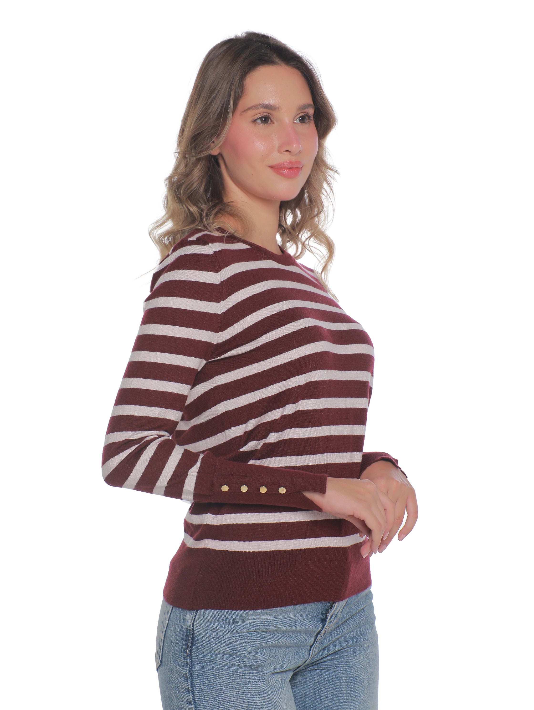 Long Sleeved Bordo Pullover With Stripe Design
