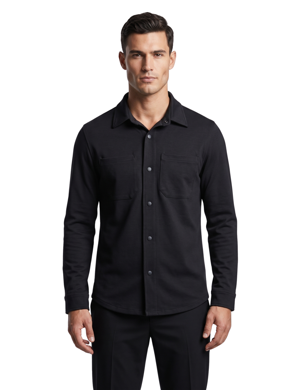 Black Snap Front Shirt with Double Chest Pockets