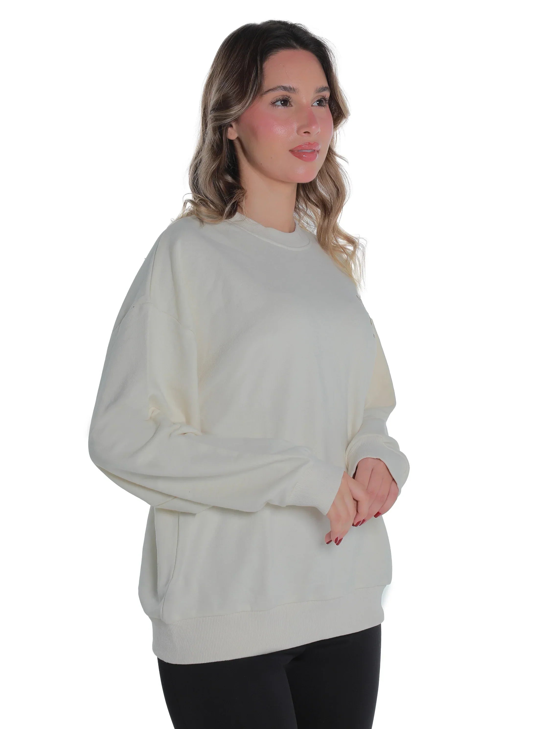 Offwhite Long Sleeved Sweater With Cozy Front Design