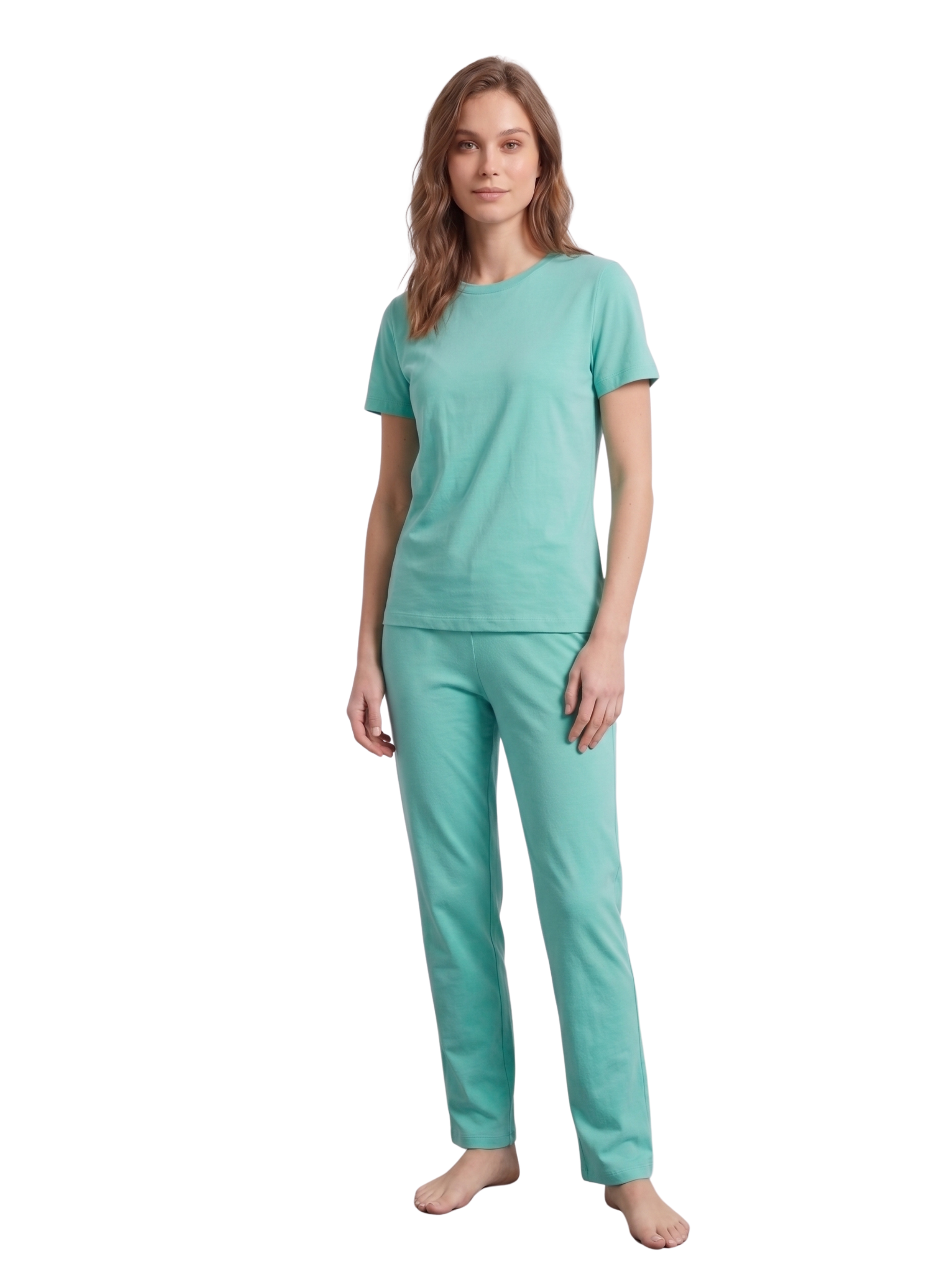 Short Sleeved Aqua Pyjama Set With Crew Neckline