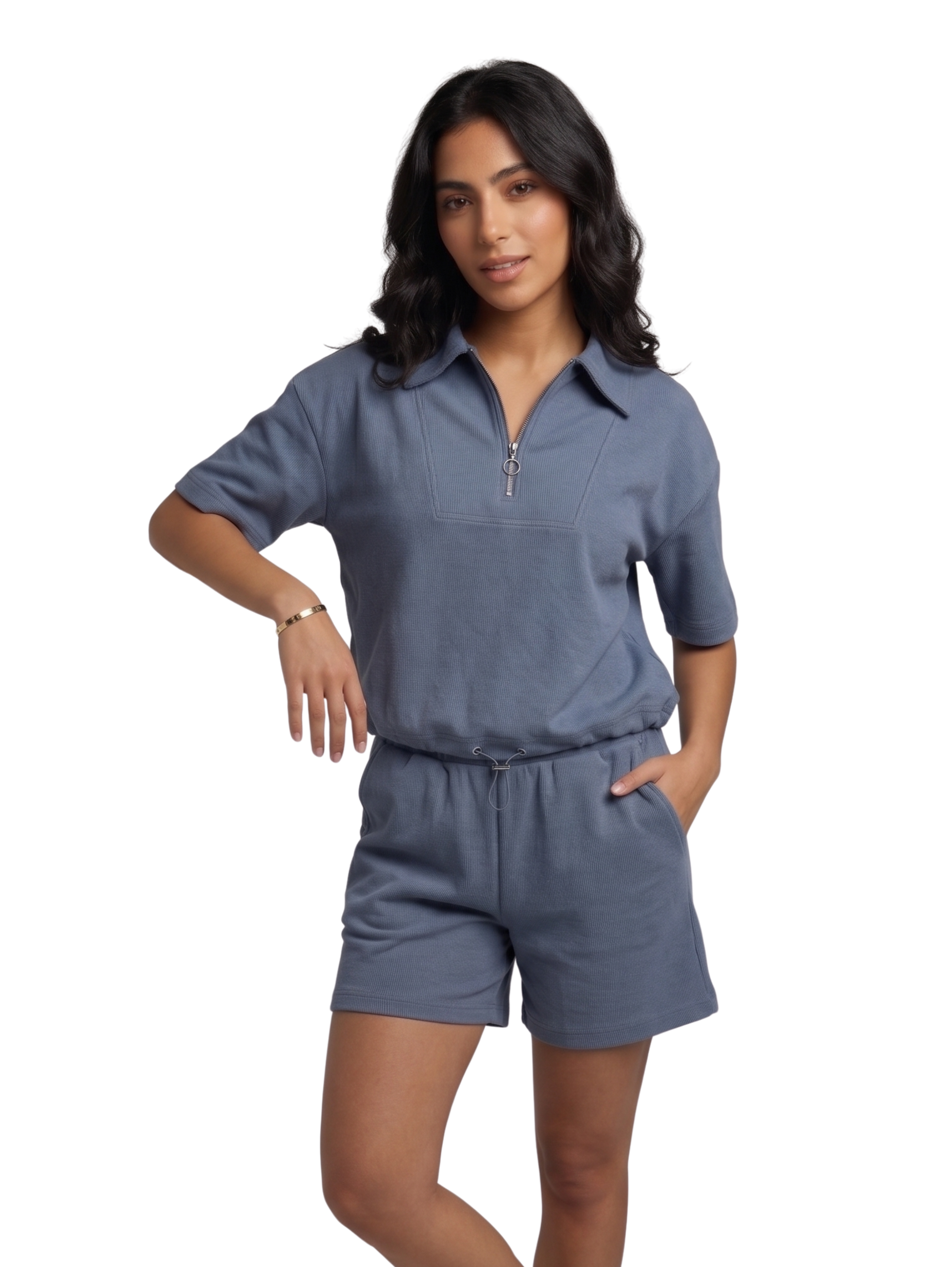 Dark Grey Short Sleeved Set With Quarter Zip Polo