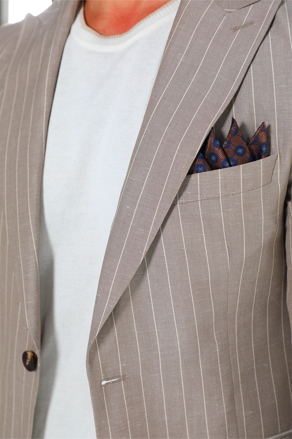 Slim Fit Stripped Beige Suit