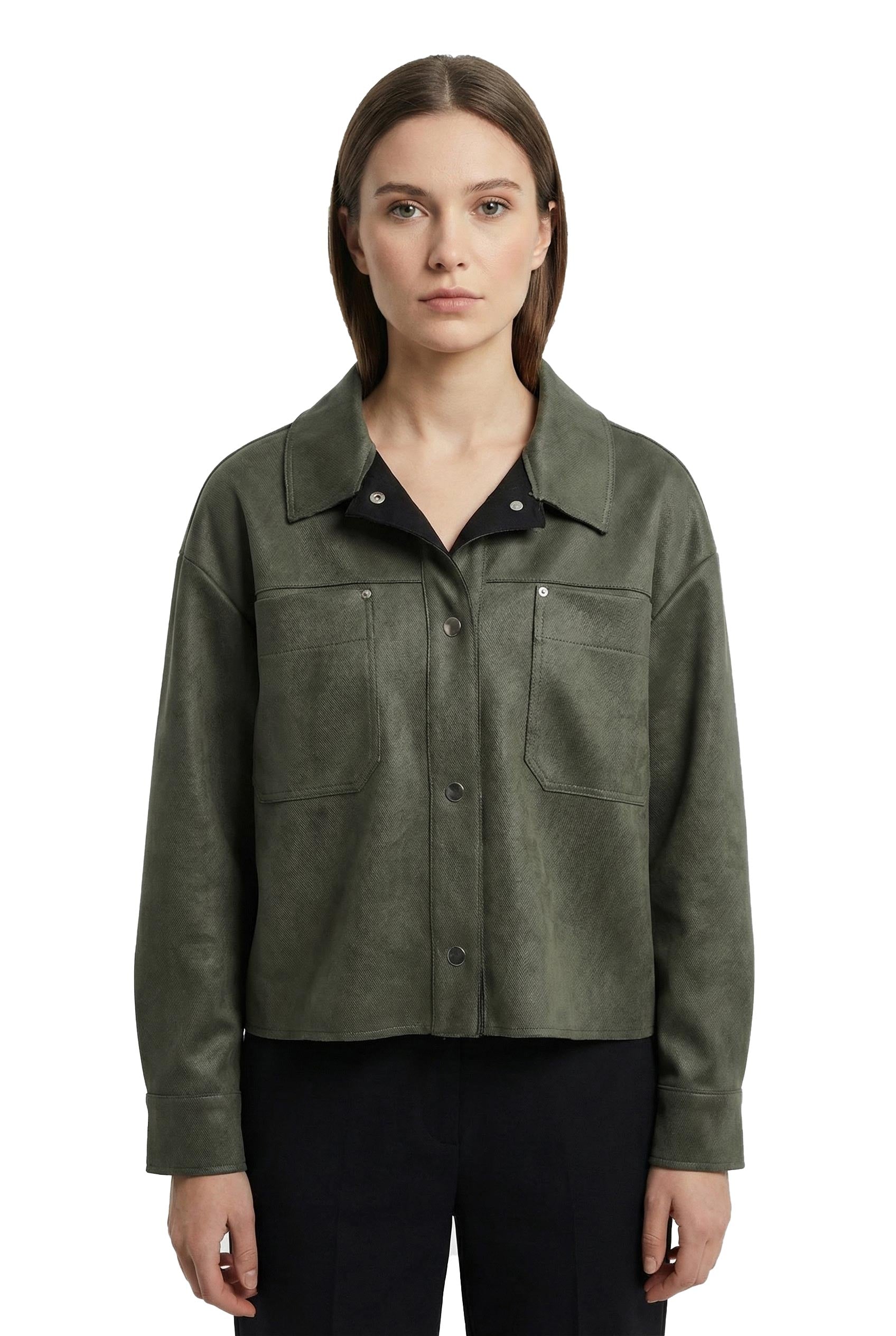 Olive Crop Long Sleeve Shirt With Attached Pockets