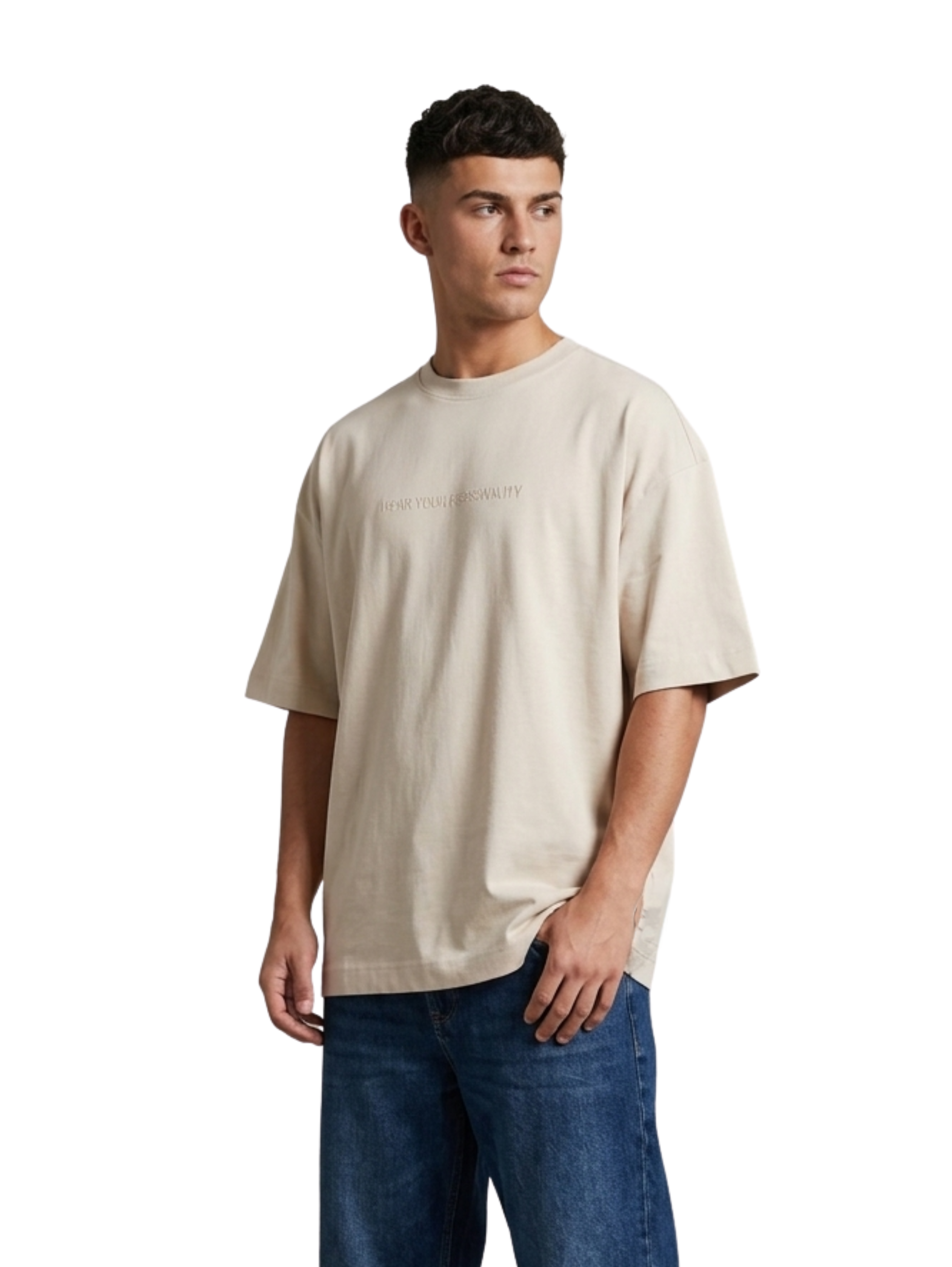 Oversized Beige Short-Sleeved T-Shirt