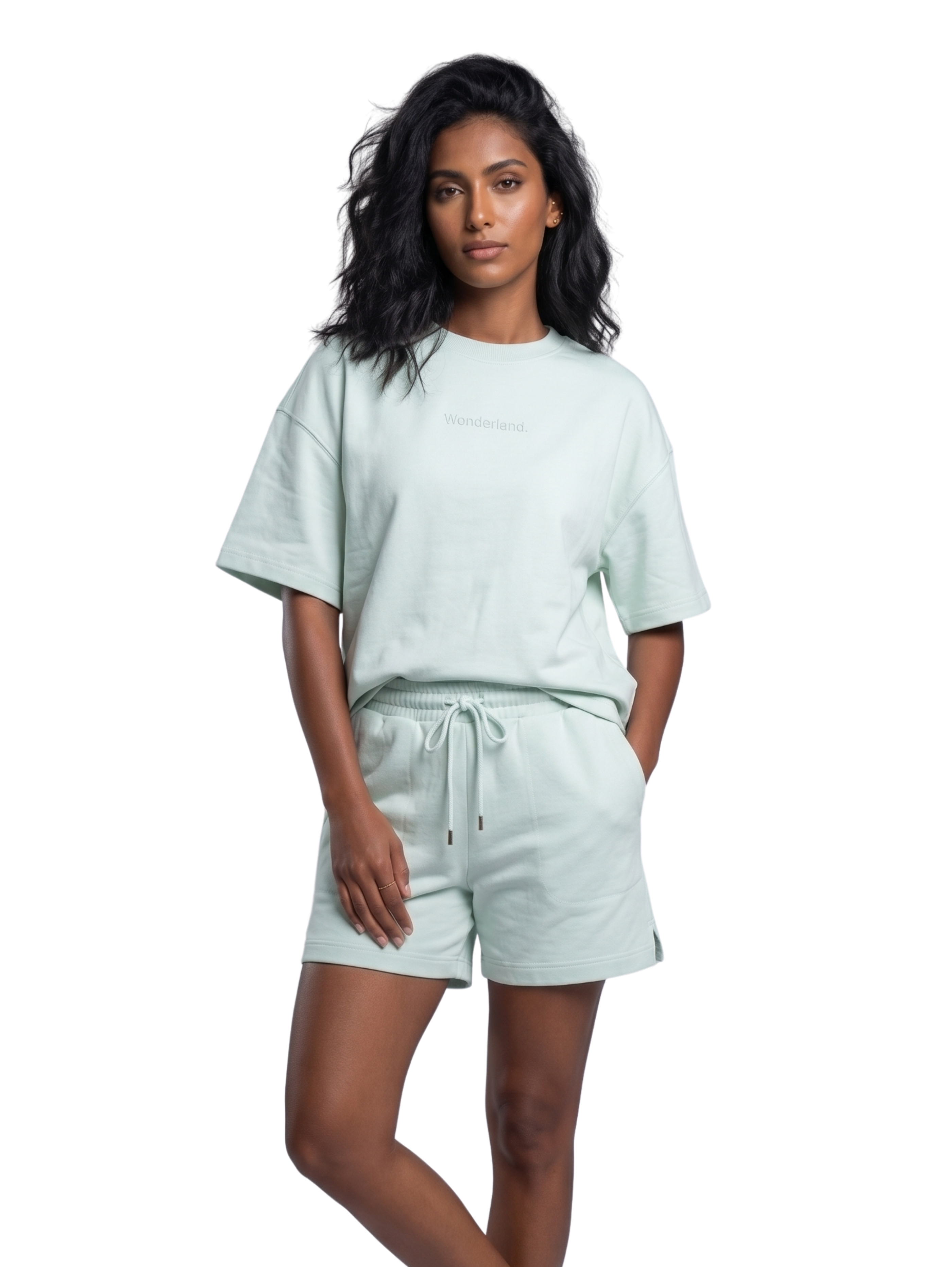 Mint Two Piece Short Set With High Crew Neck