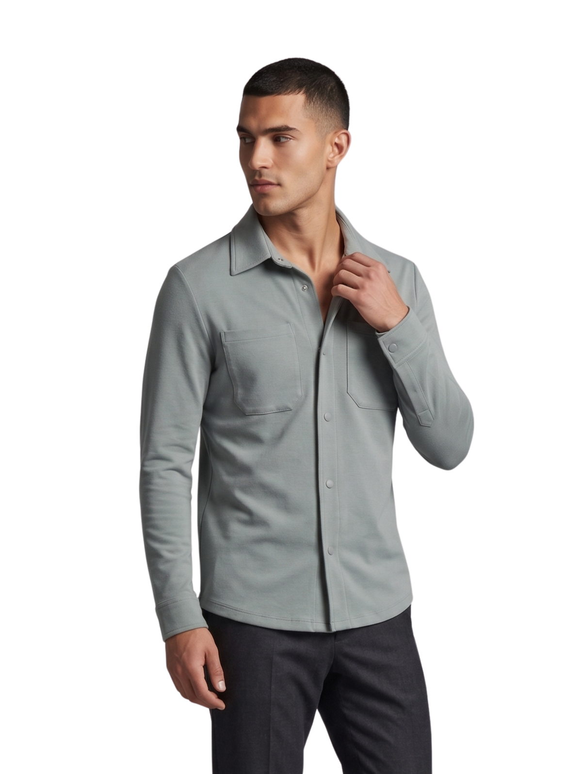 Dark Grey Snap Front Shirt with Double Chest Pockets