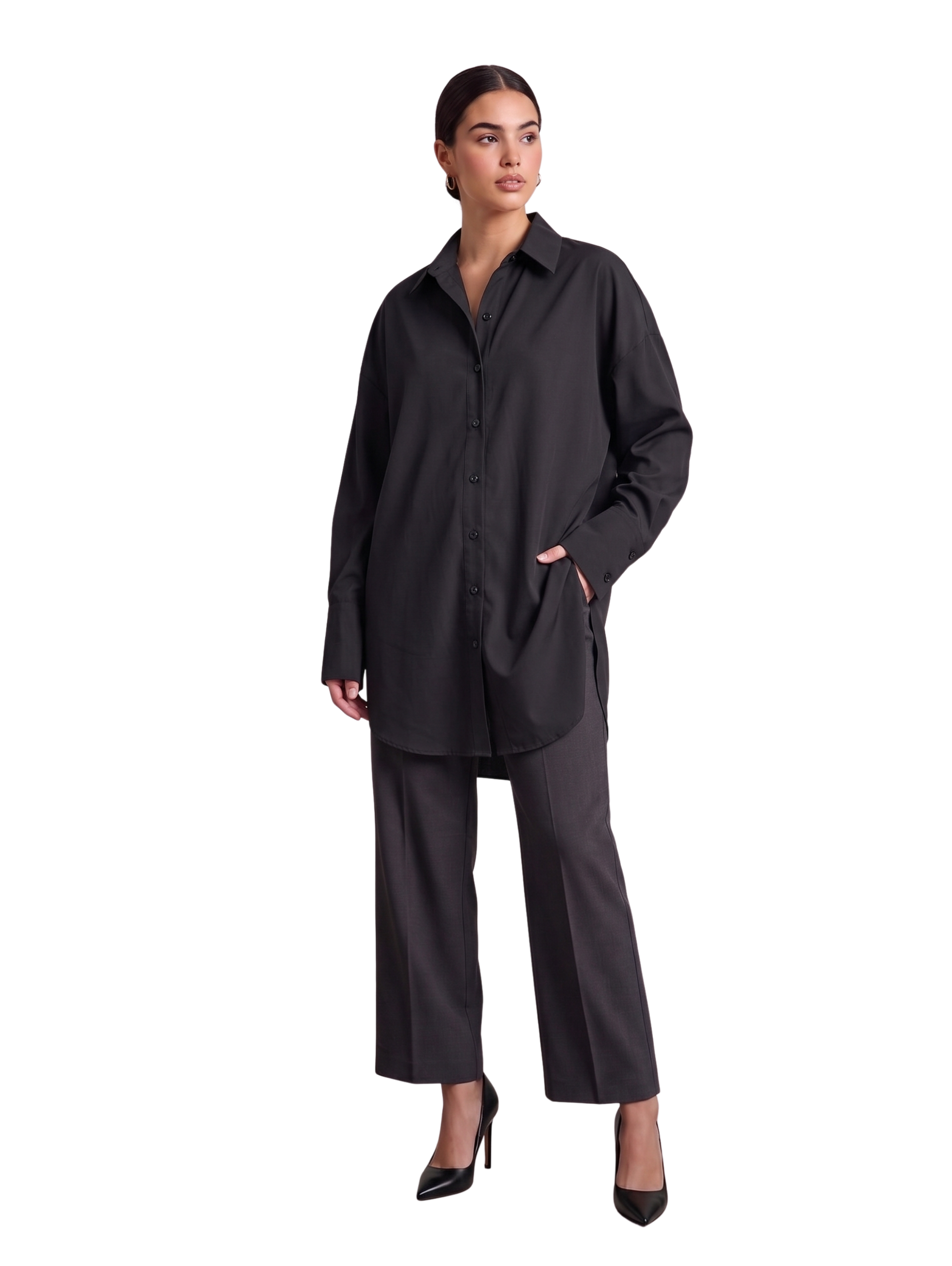 Black Oversized Long Sleeved Button Down Shirt