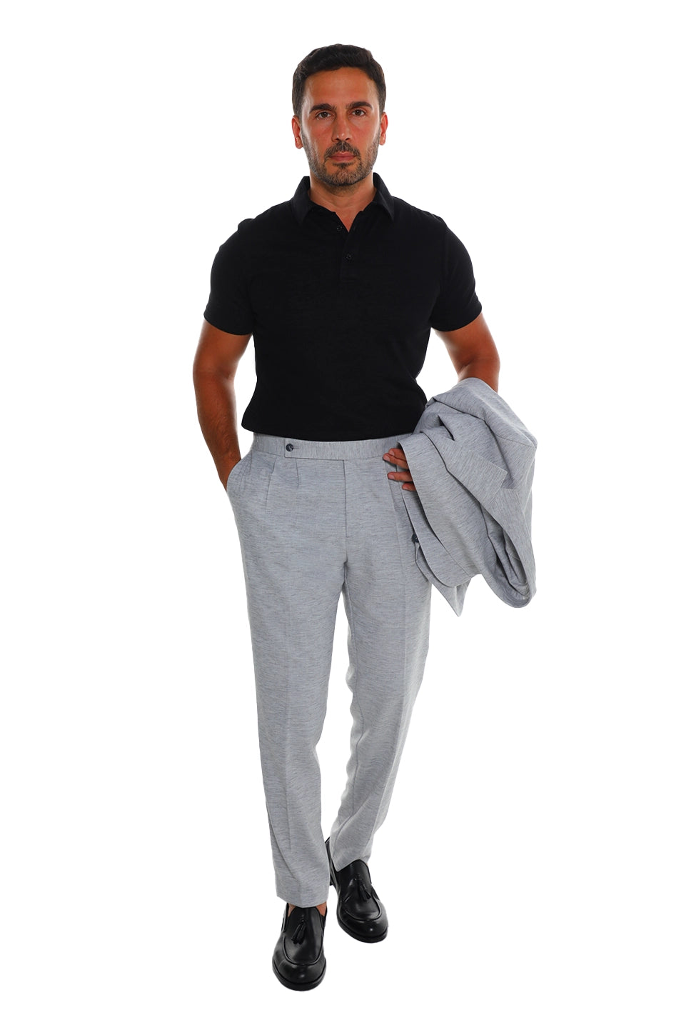 Light Grey Linen Suit With Side Pockets