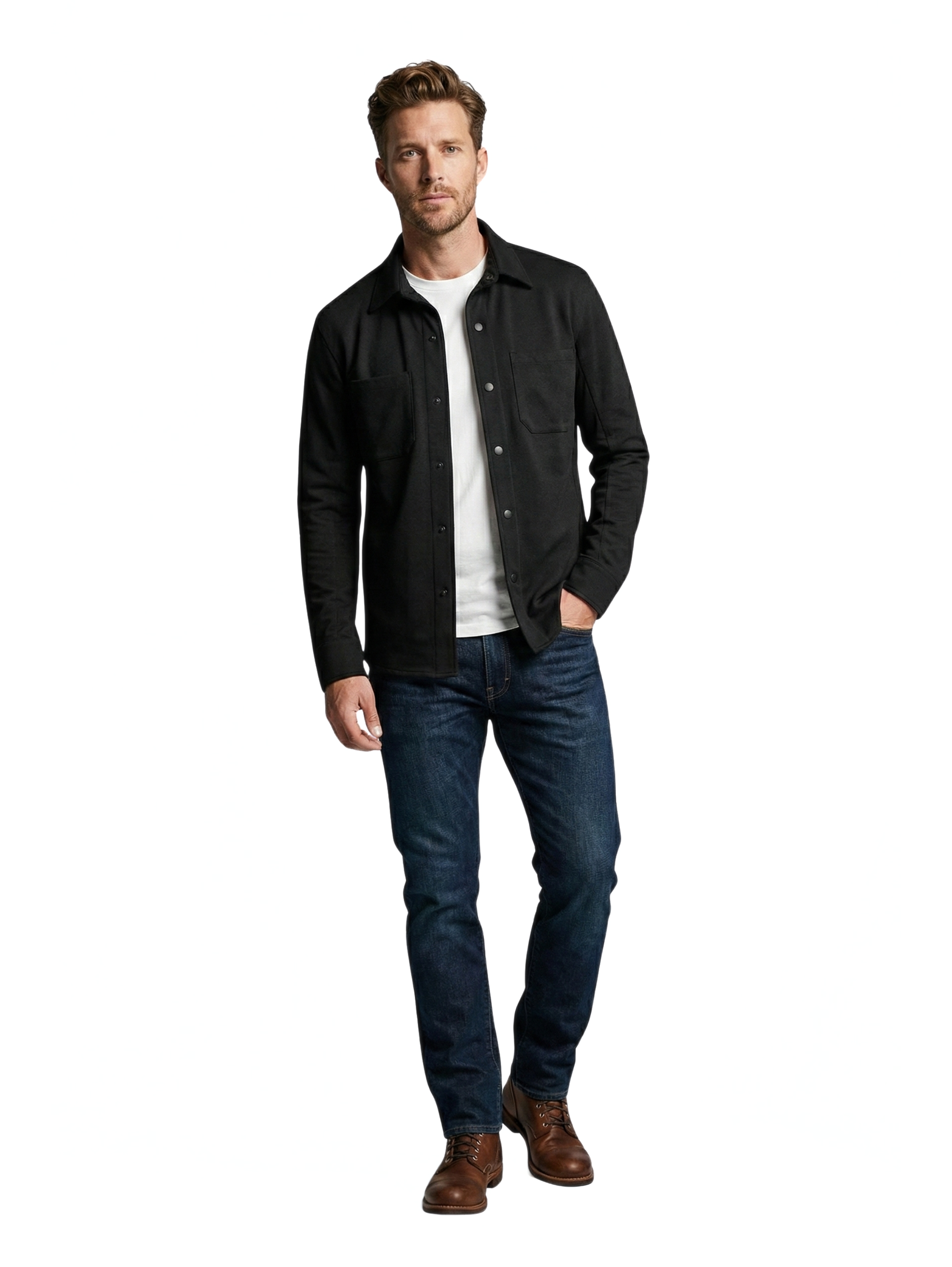 Long Sleeve Buttoned Black Shirt With Chest Attached Pockets