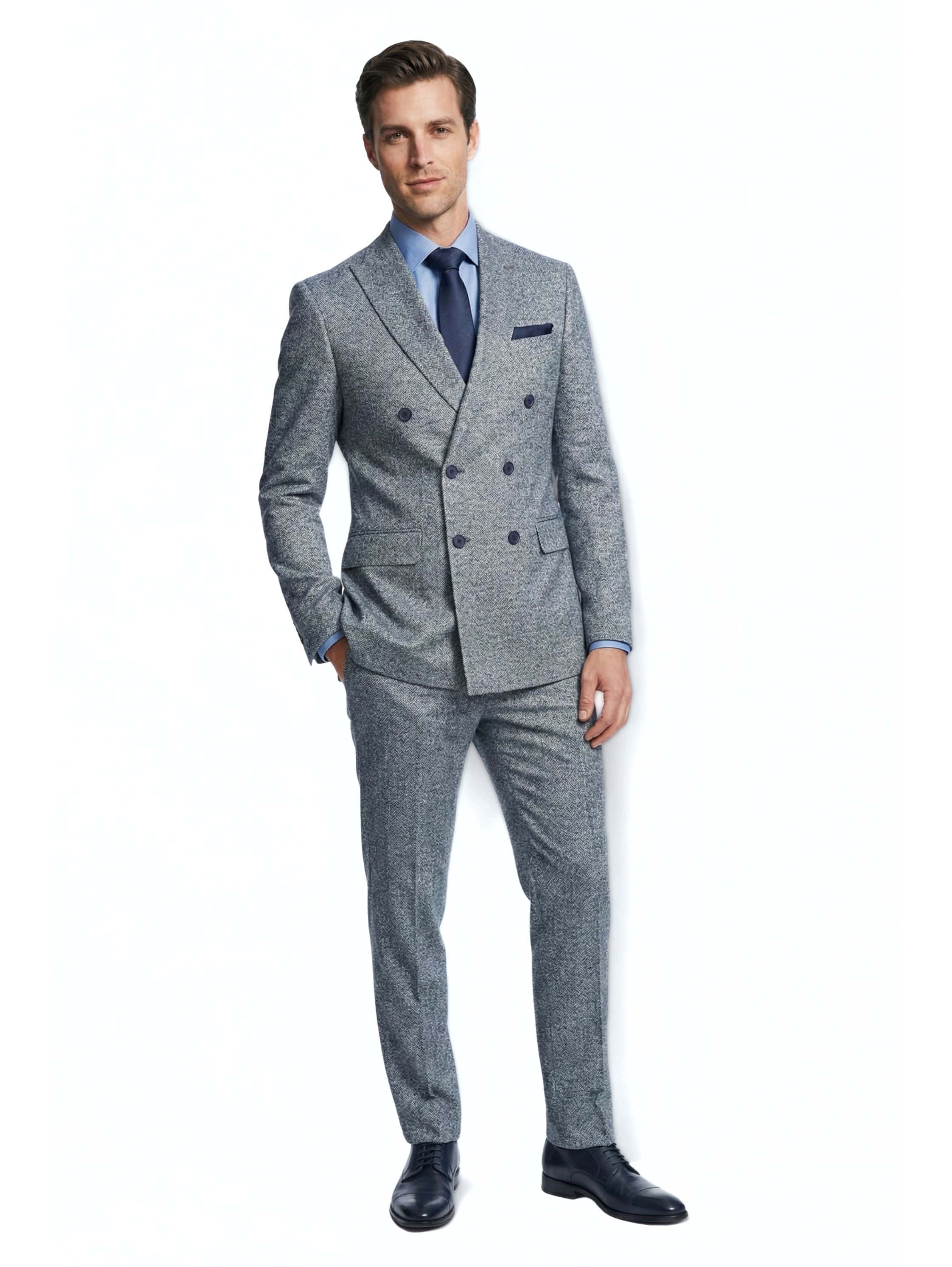 Navy Suit Modern Cut With Button To Close