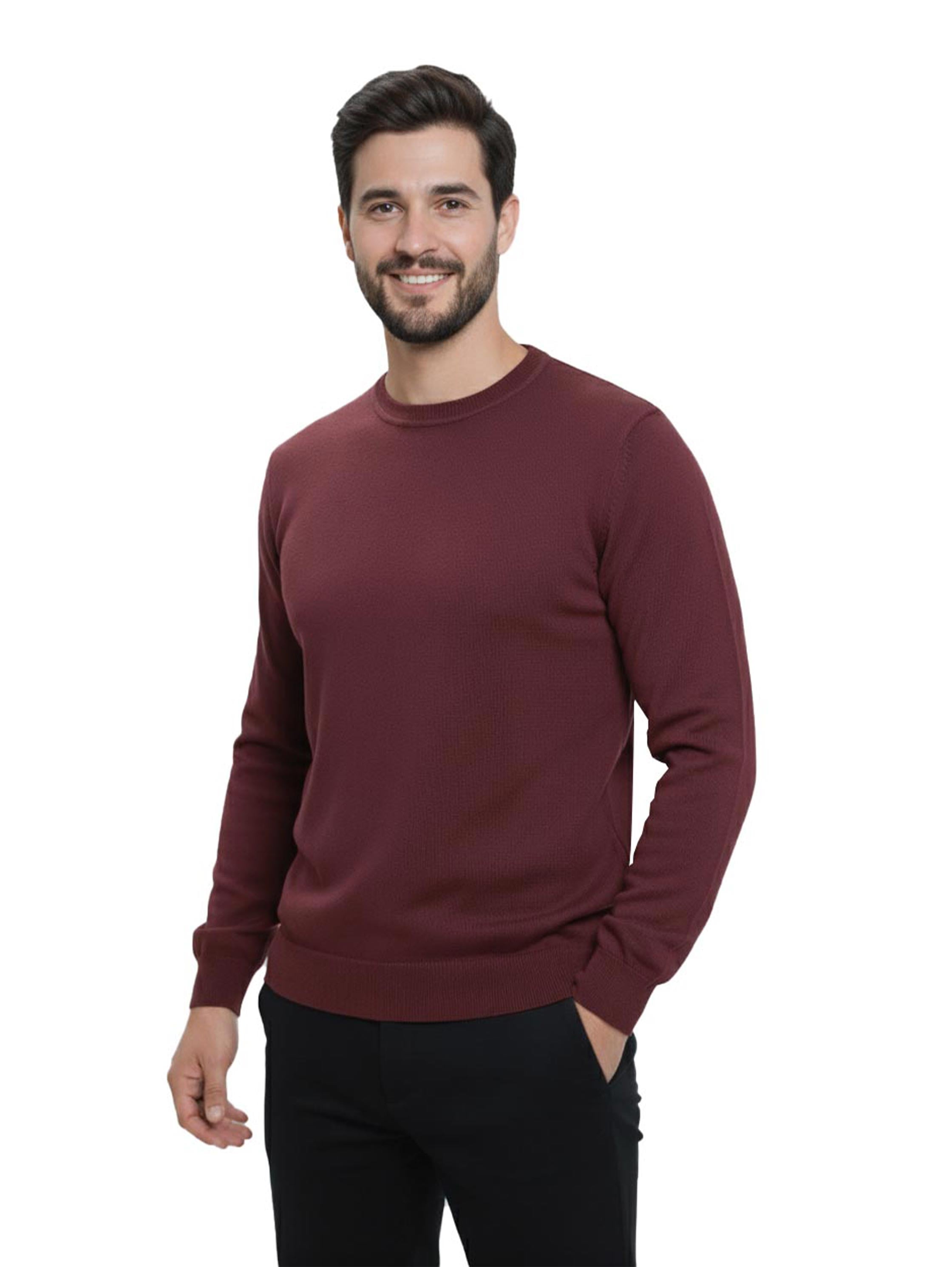 Round Neck Knitwear Burgundy Pullover