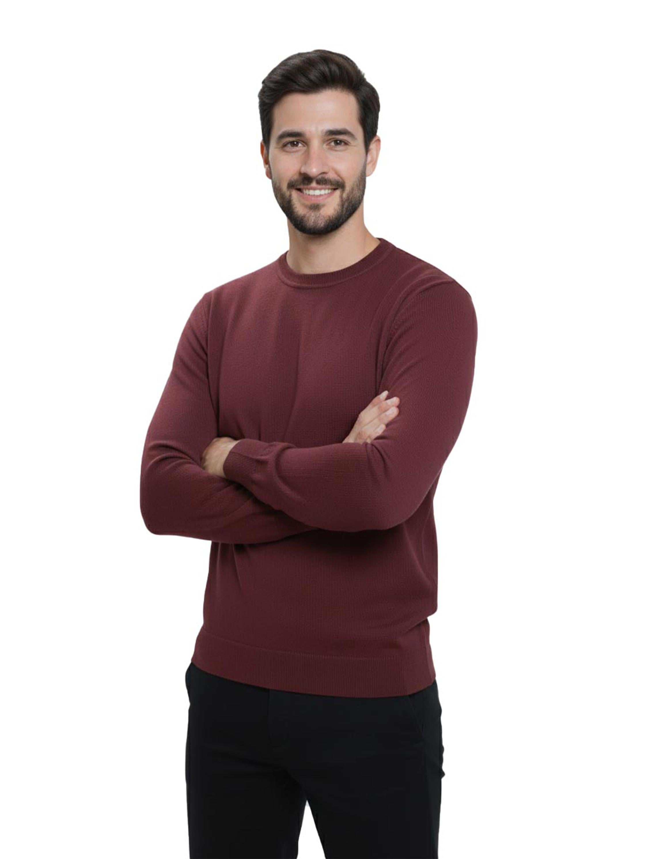 Round Neck Knitwear Burgundy Pullover