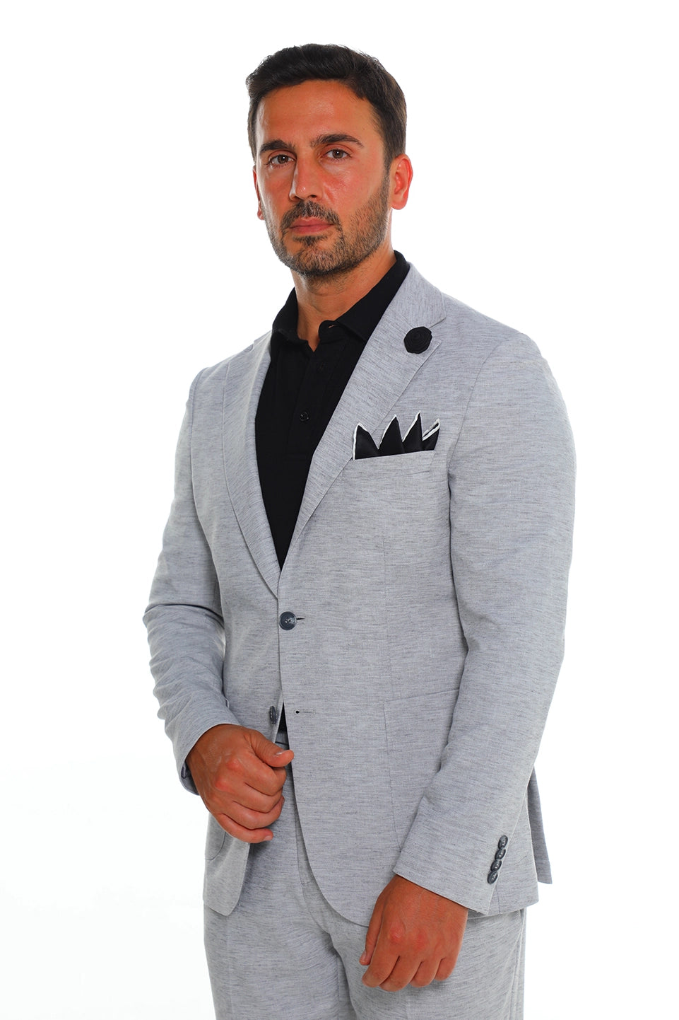 Light Grey Linen Suit With Side Pockets