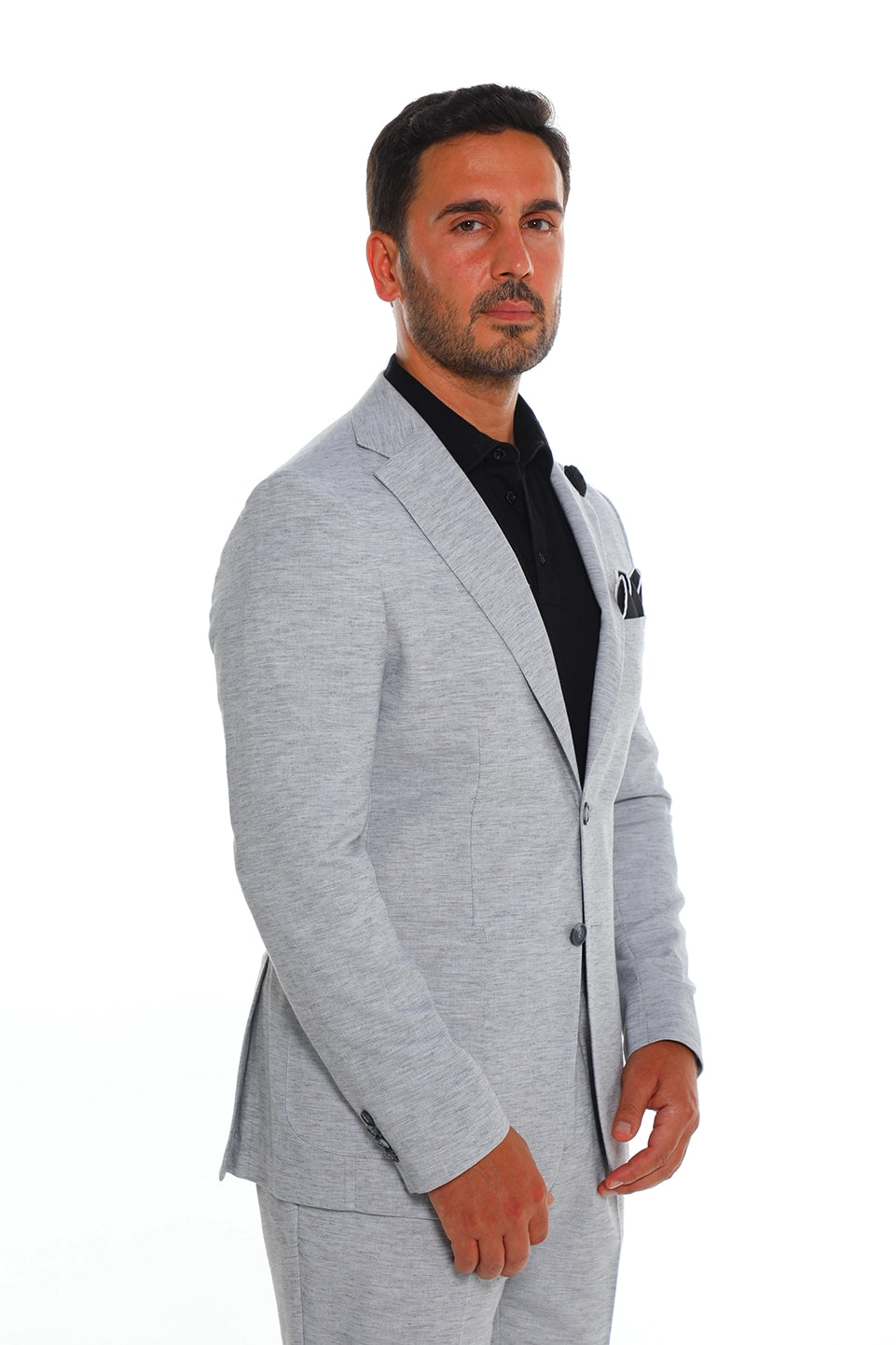 Light Grey Linen Suit With Side Pockets
