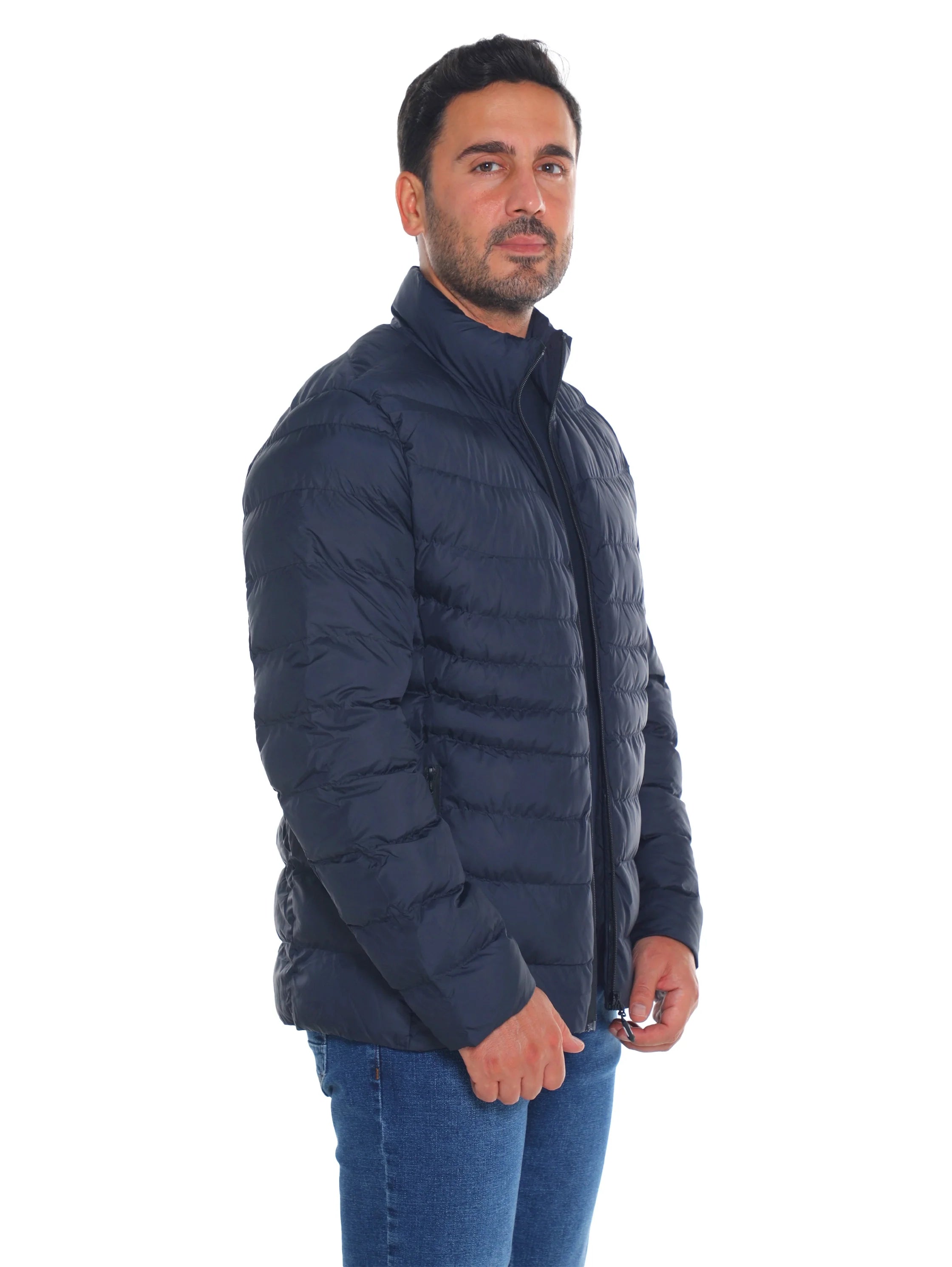Puffer Navy Jacket With Zipper To Close