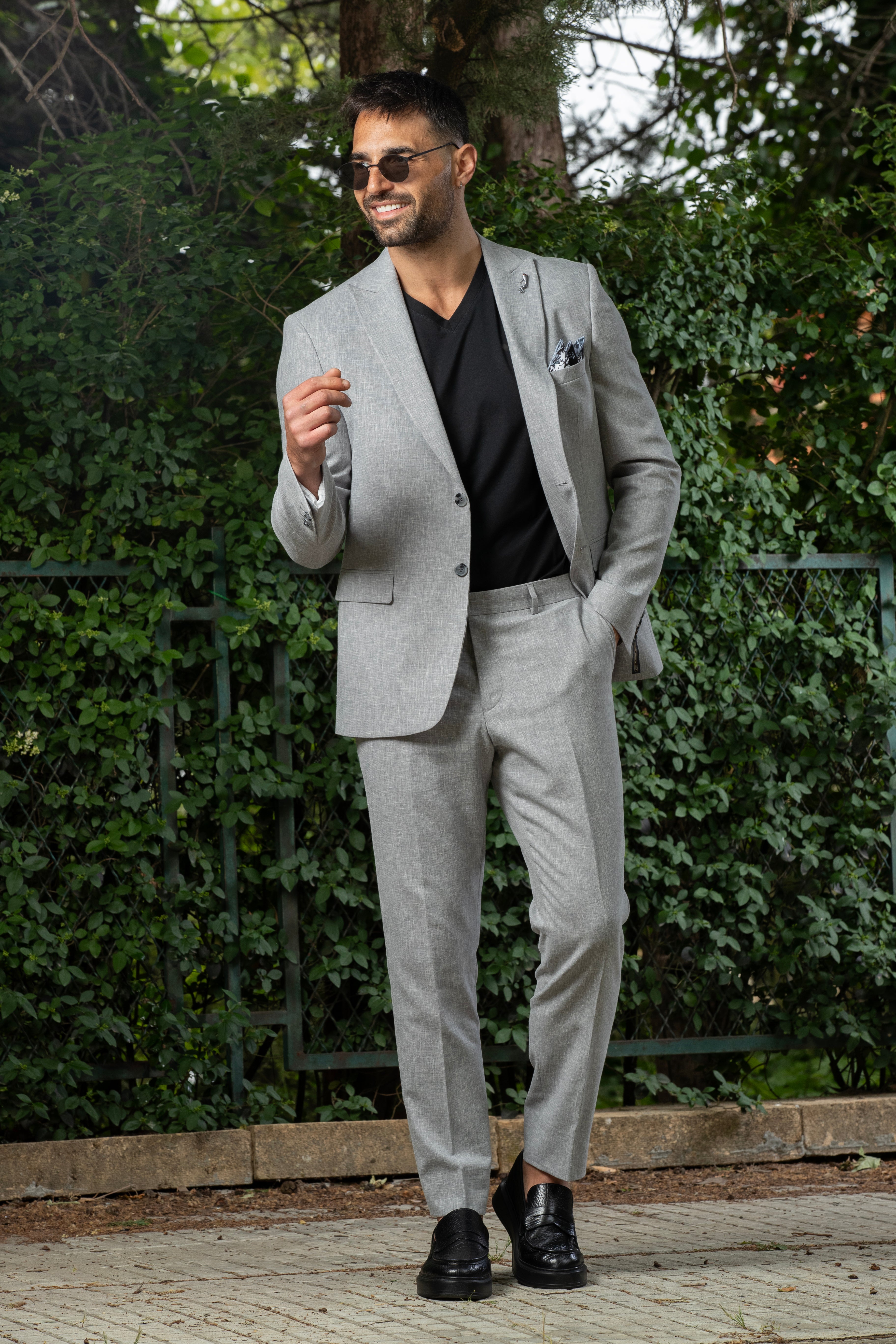 Light Grey Casual Linen Suit