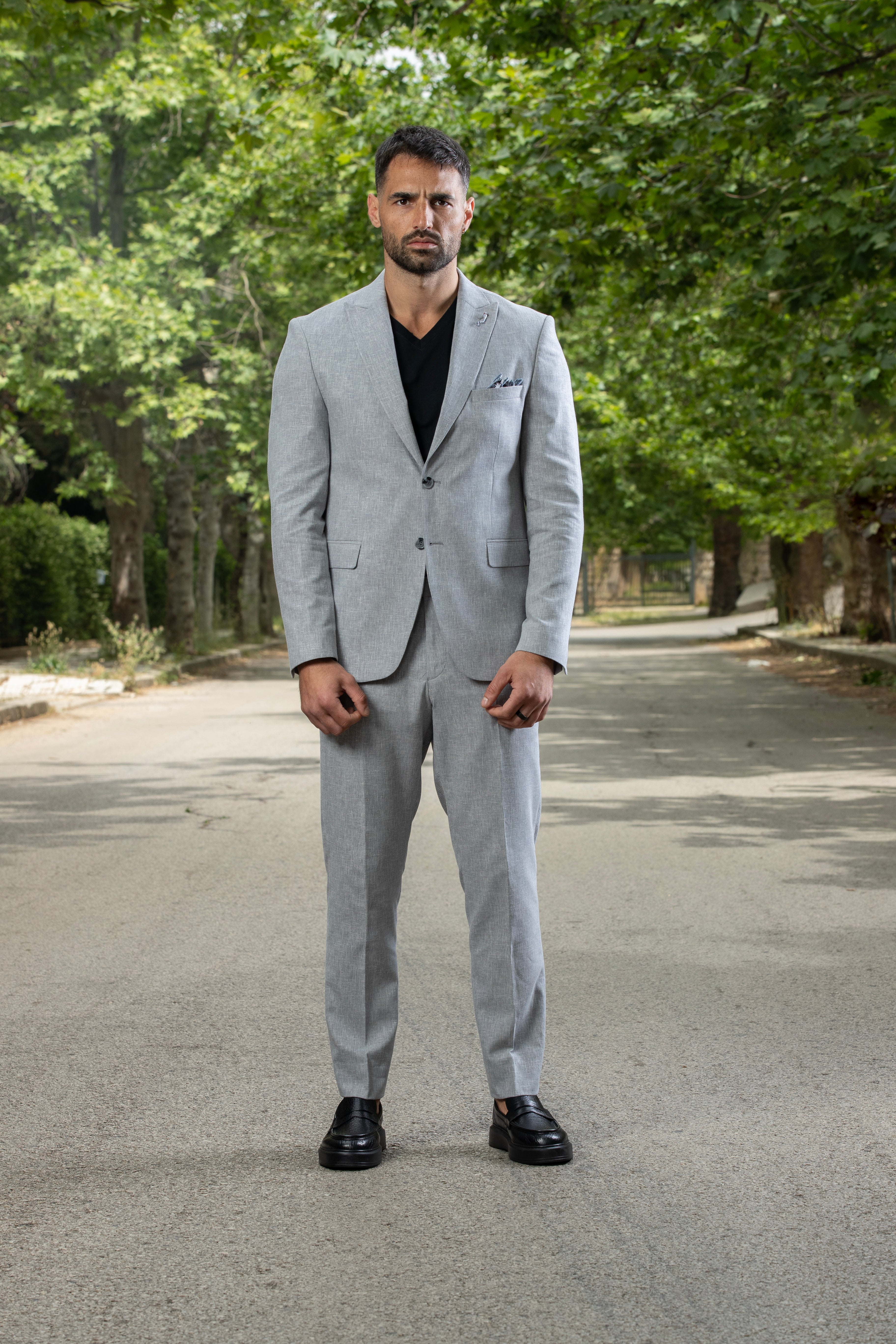 Light Grey Casual Linen Suit
