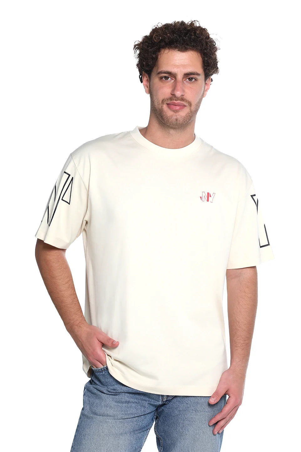 Oversized Beige T-Shirt With Shoulder Design