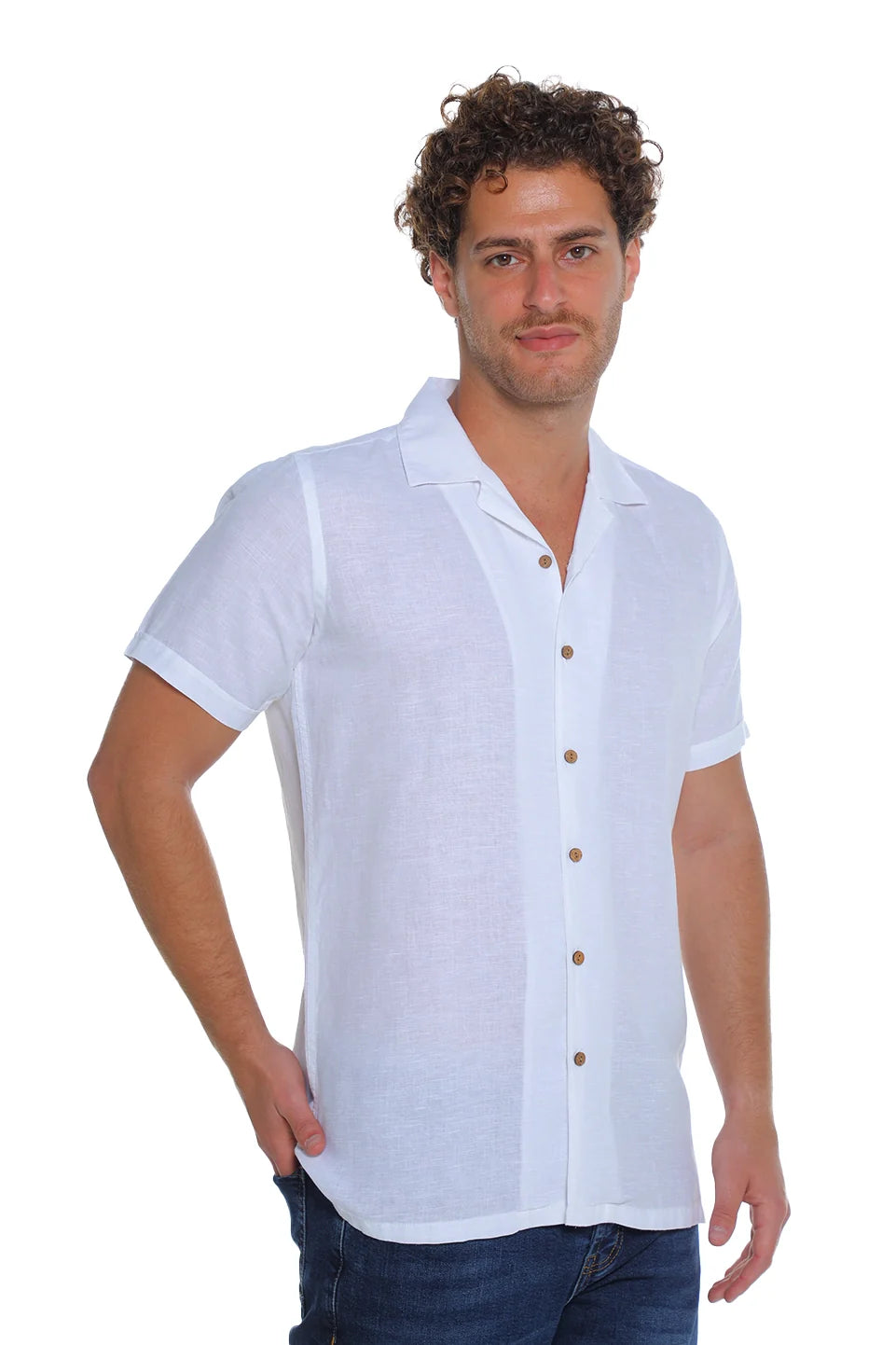 White Linen Shirt With Cuban Collar