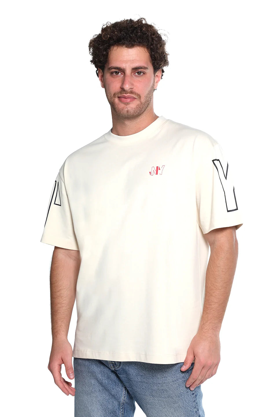 Oversized Beige T-Shirt With Shoulder Design
