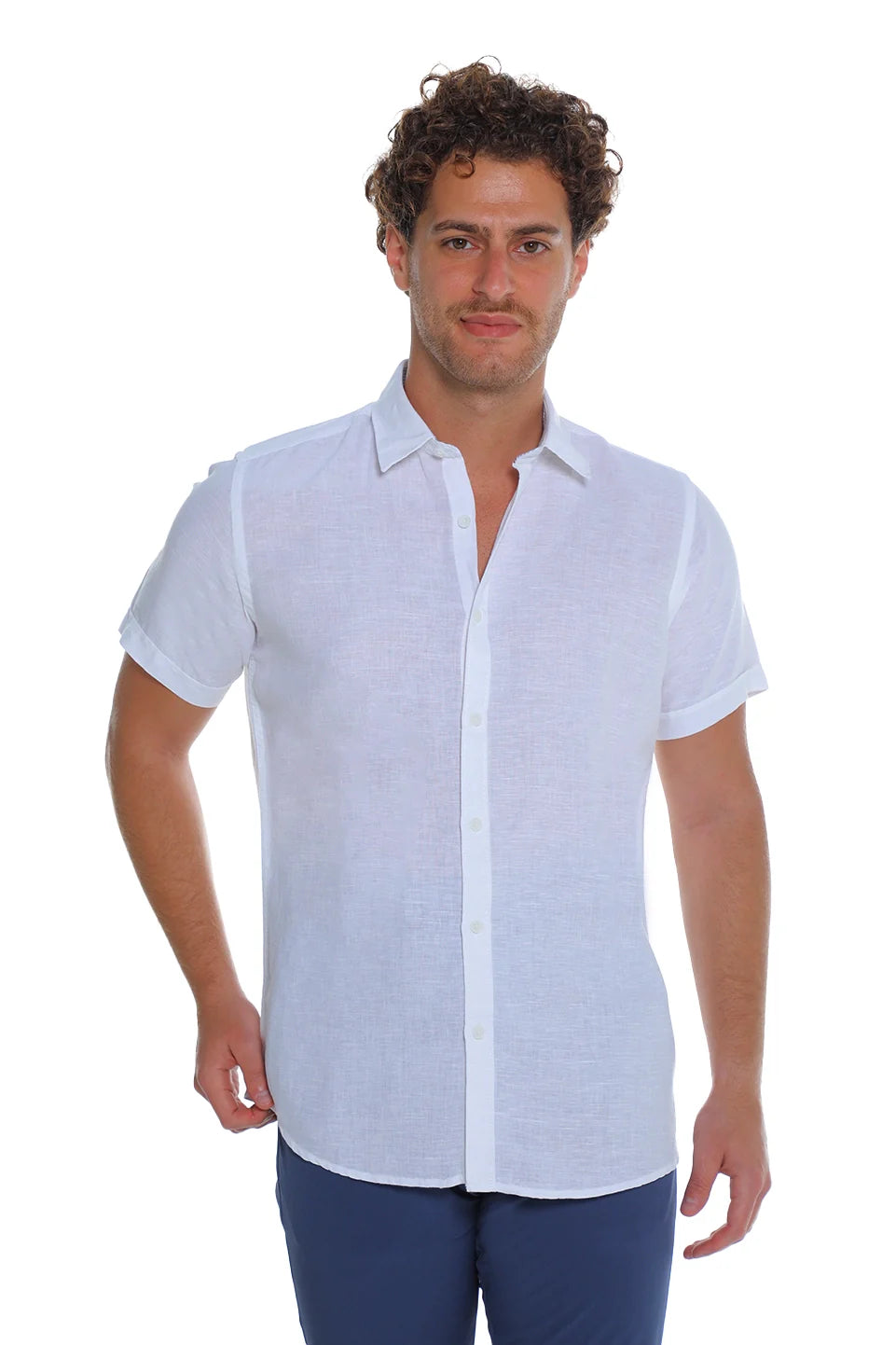 Short Sleeved White Linen Shirt