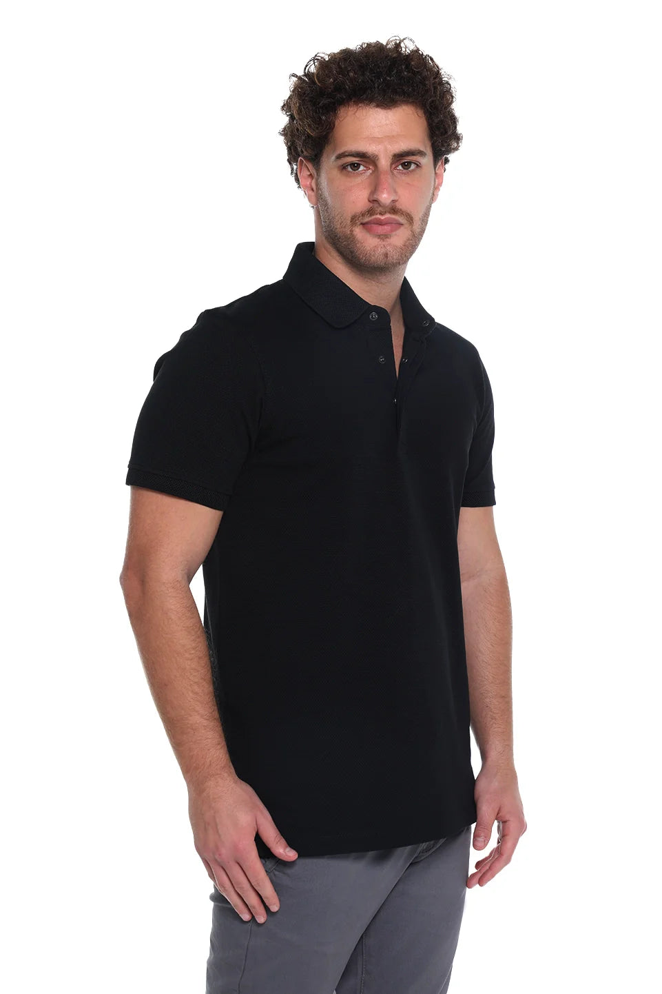 Short Sleeved Black Polo With Shoulder Design