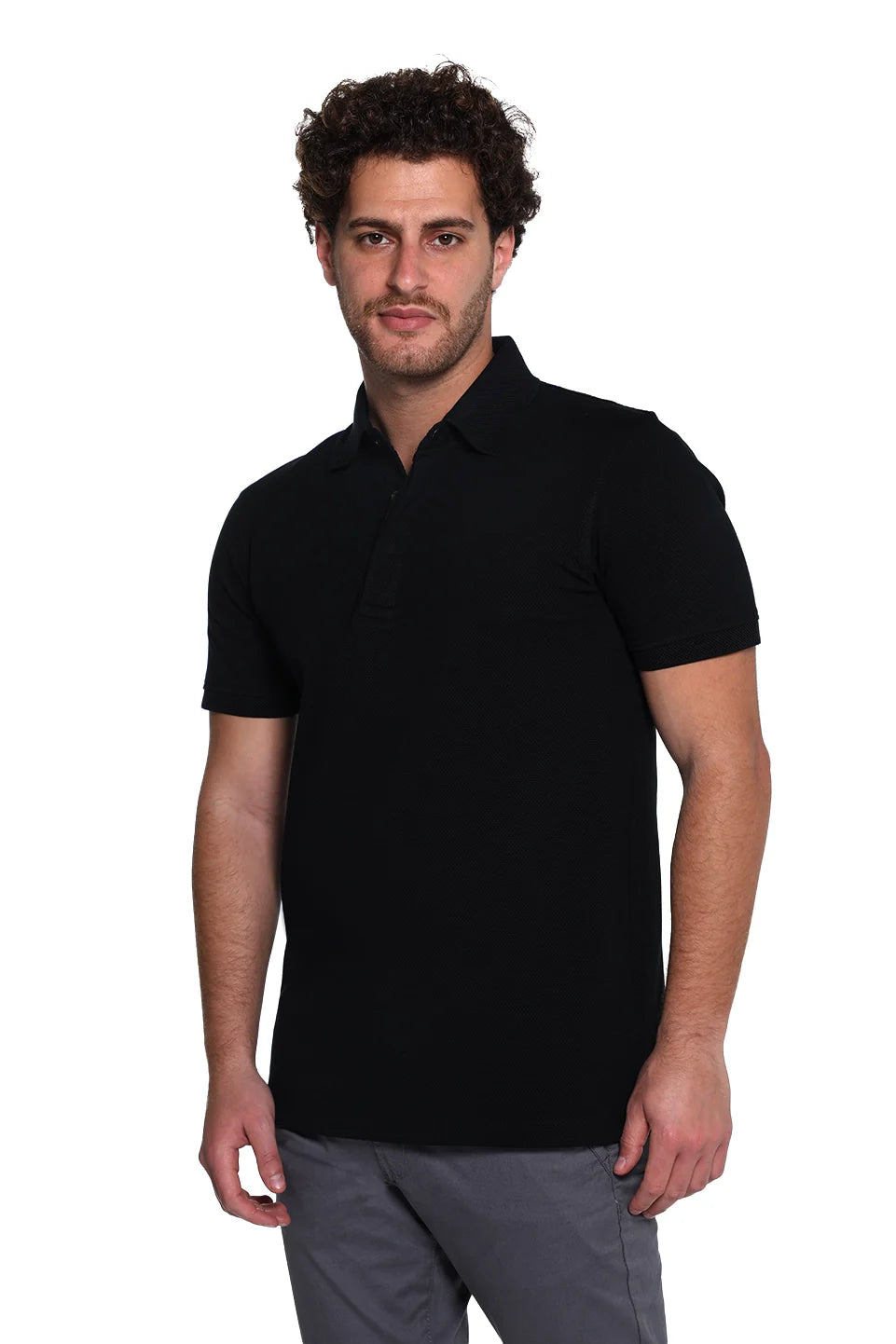 Short Sleeved Black Polo With Shoulder Design