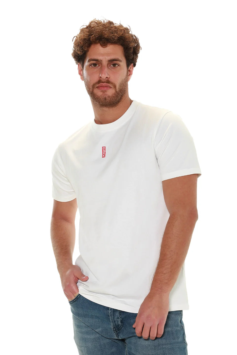 Short Sleeve White T-shirt With ' Dark ' Front Design