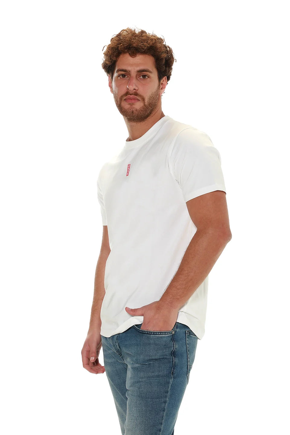 Short Sleeve White T-shirt With ' Dark ' Front Design