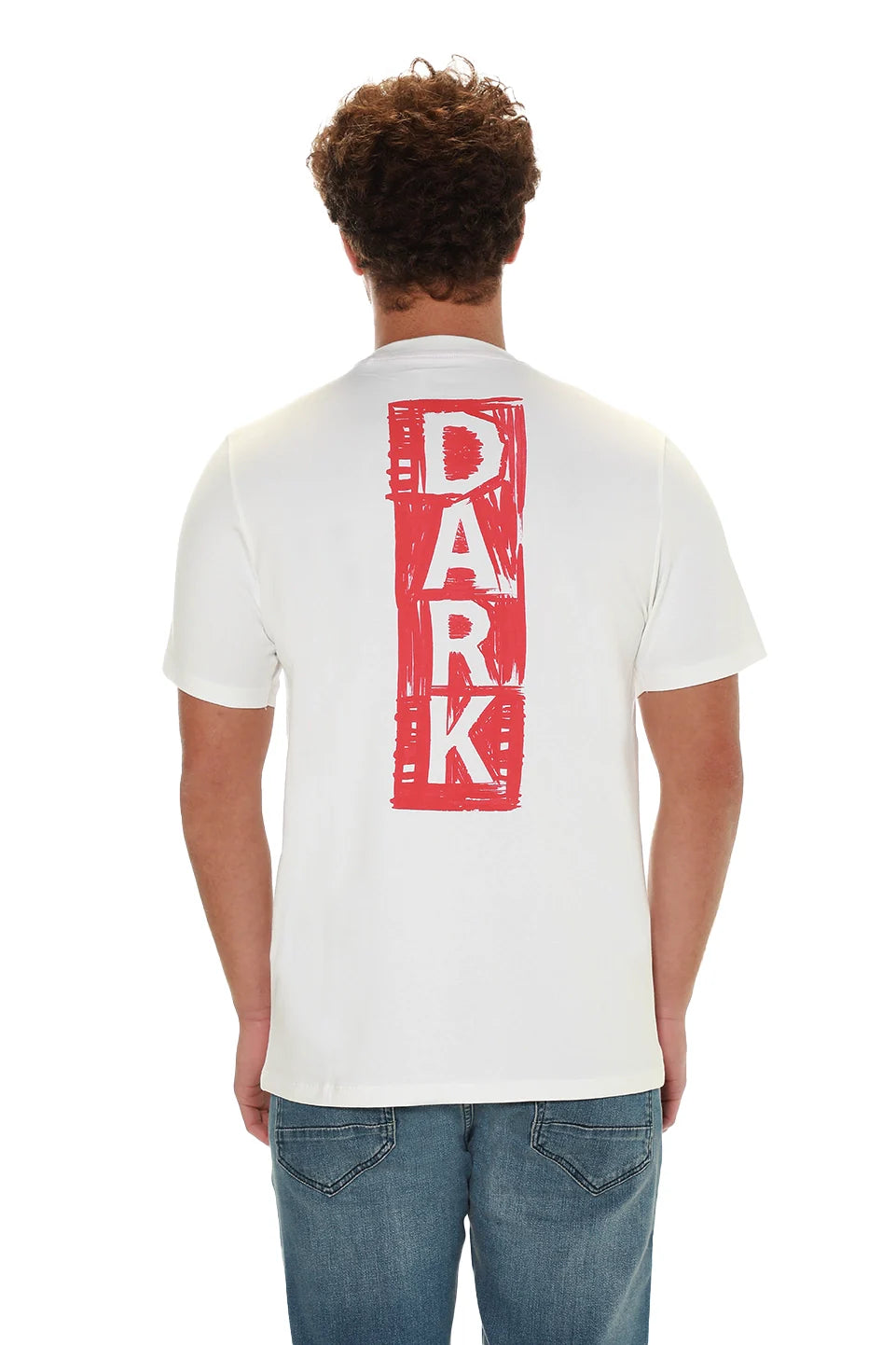 Short Sleeve White T-shirt With ' Dark ' Front Design