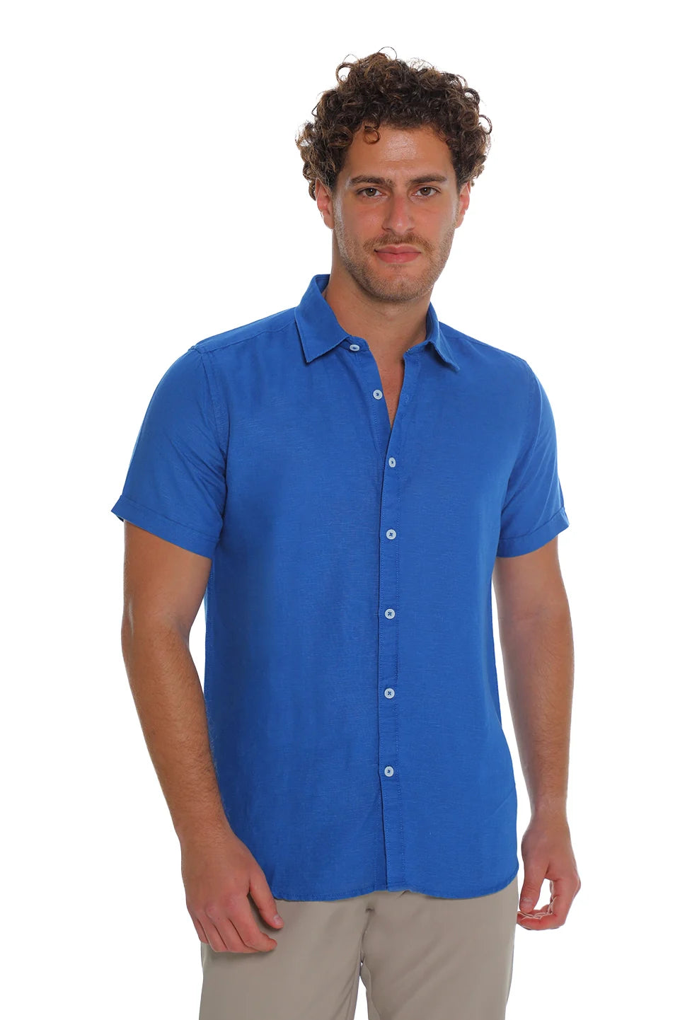 Short Sleeved Indigo Linen Shirt