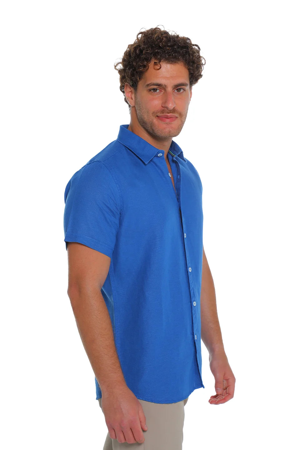 Short Sleeved Indigo Linen Shirt