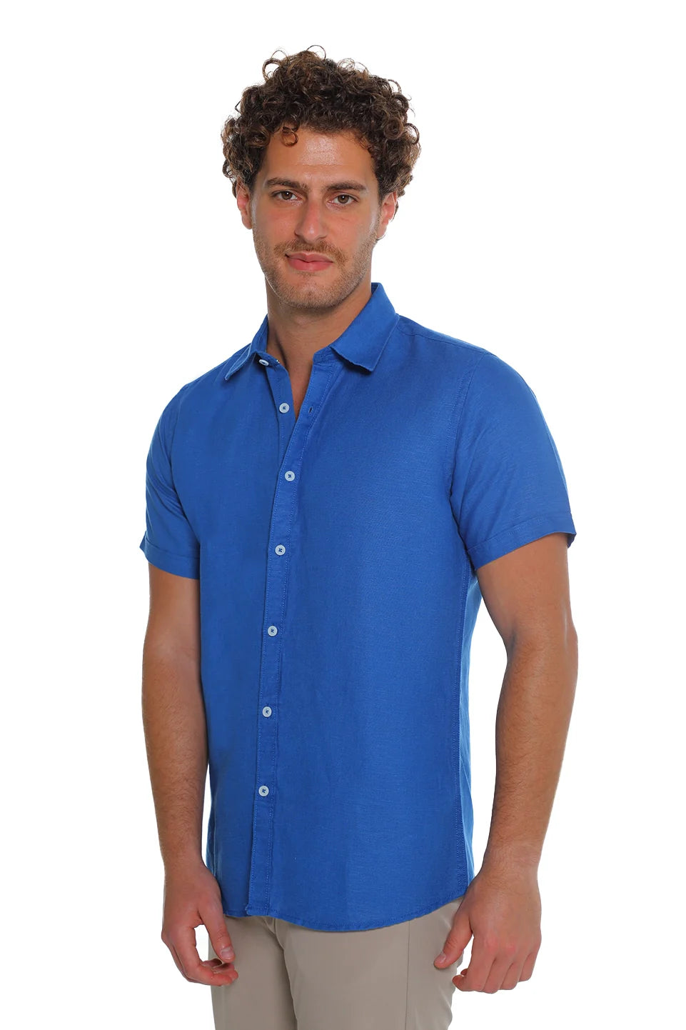 Short Sleeved Indigo Linen Shirt