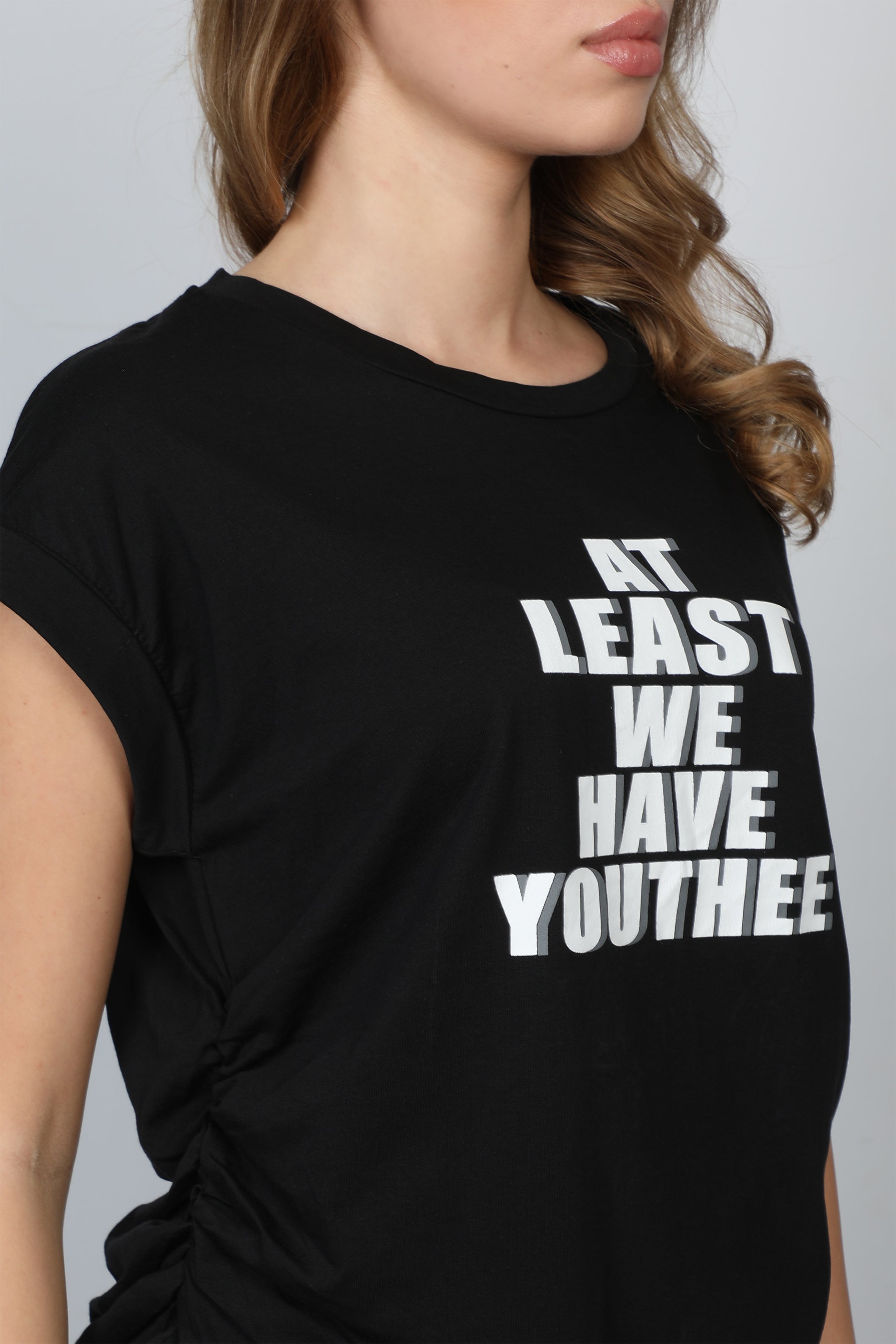 Women Black T-shirt With Front Printed Design
