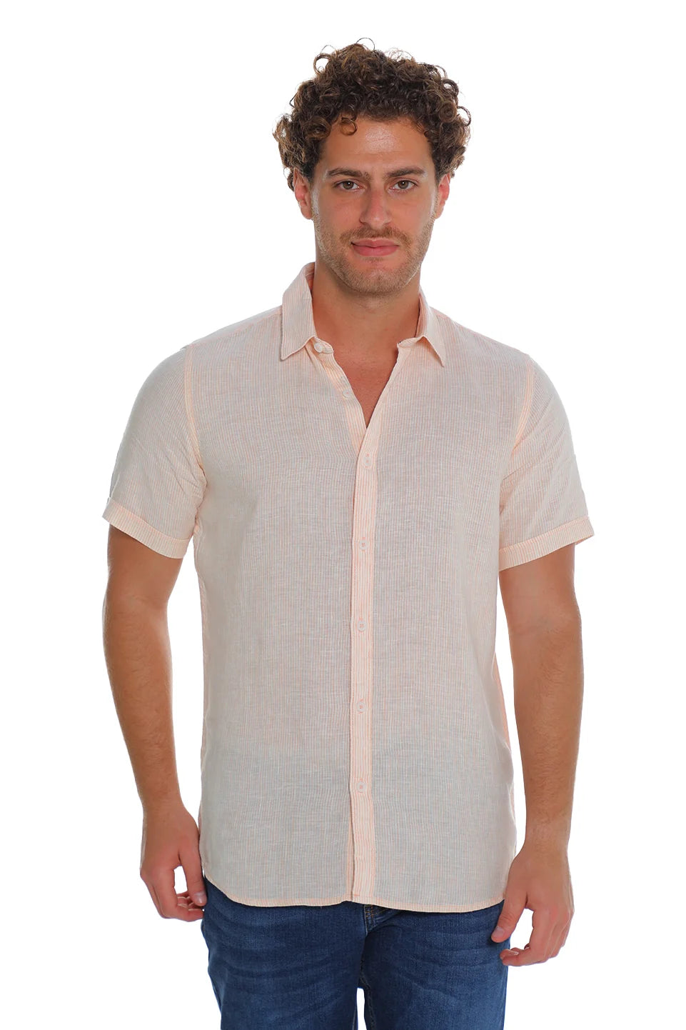 Short Sleeved Orange Linen Shirt