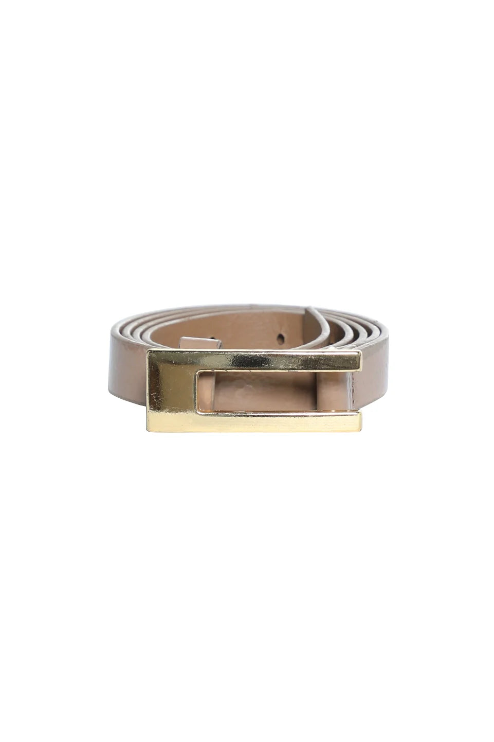 Beige Casual Belt With Gold Buckle