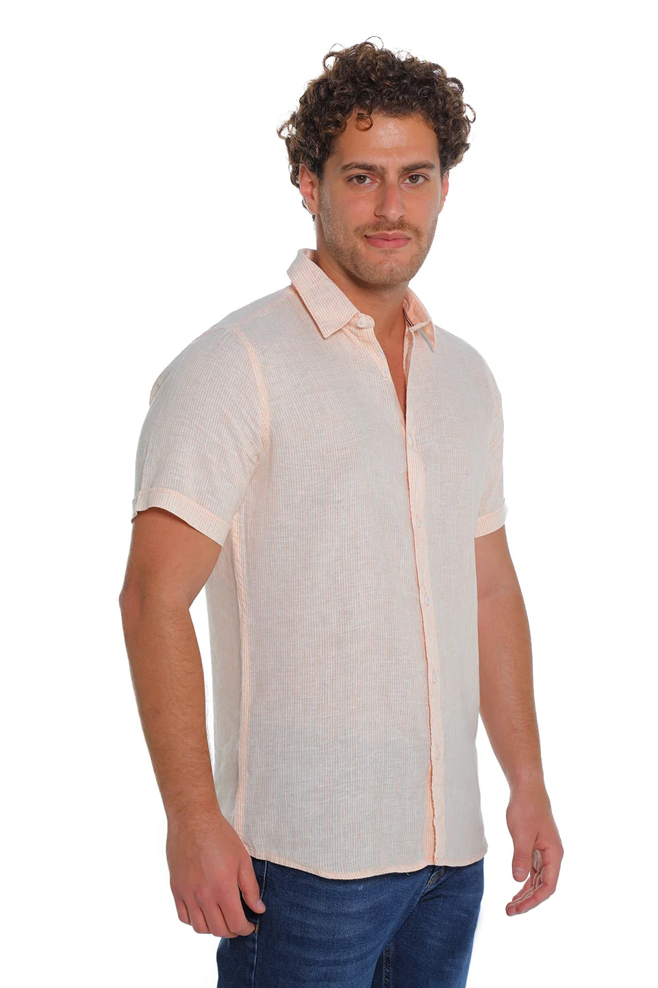 Short Sleeved Orange Linen Shirt