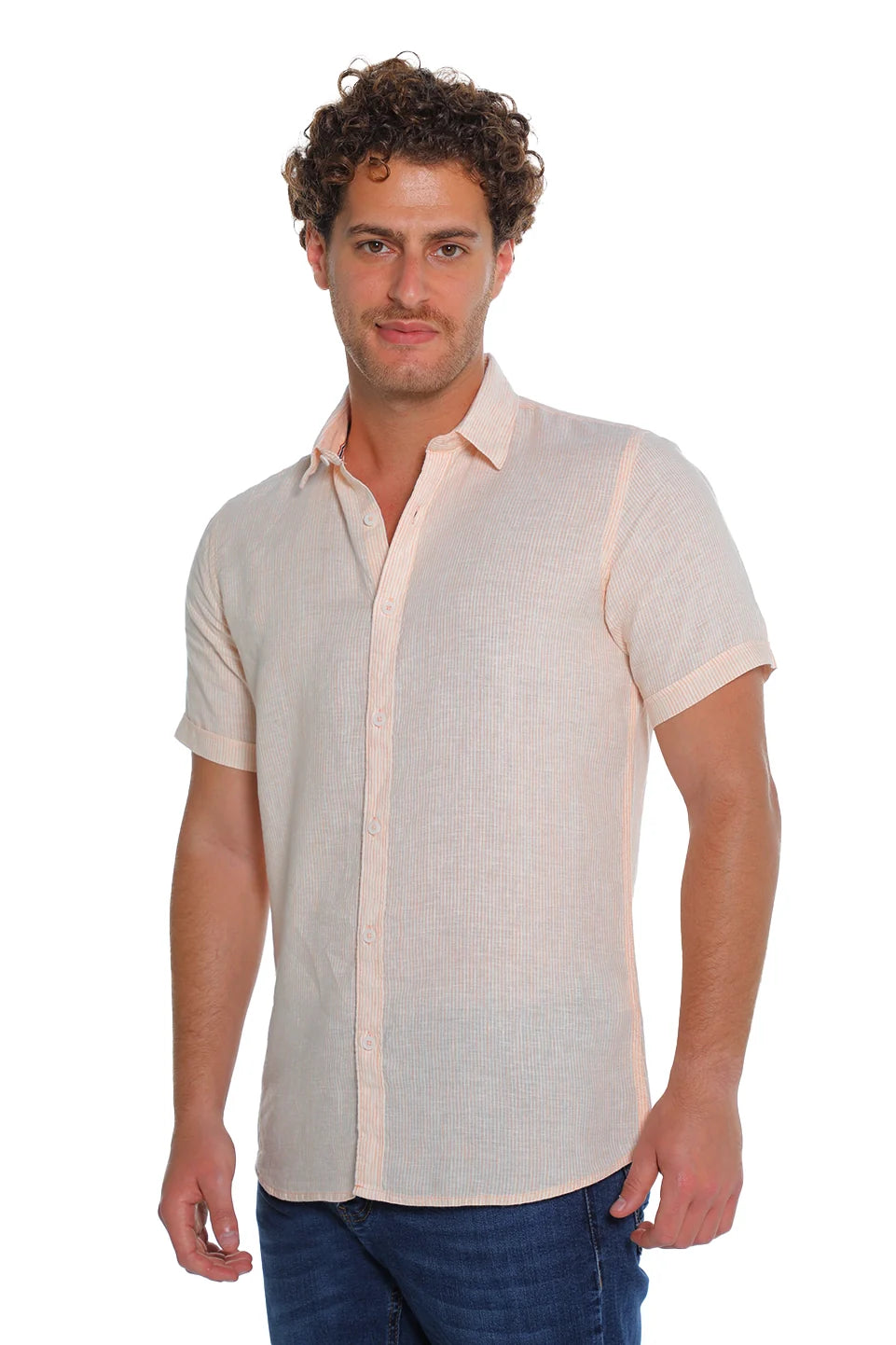 Short Sleeved Orange Linen Shirt