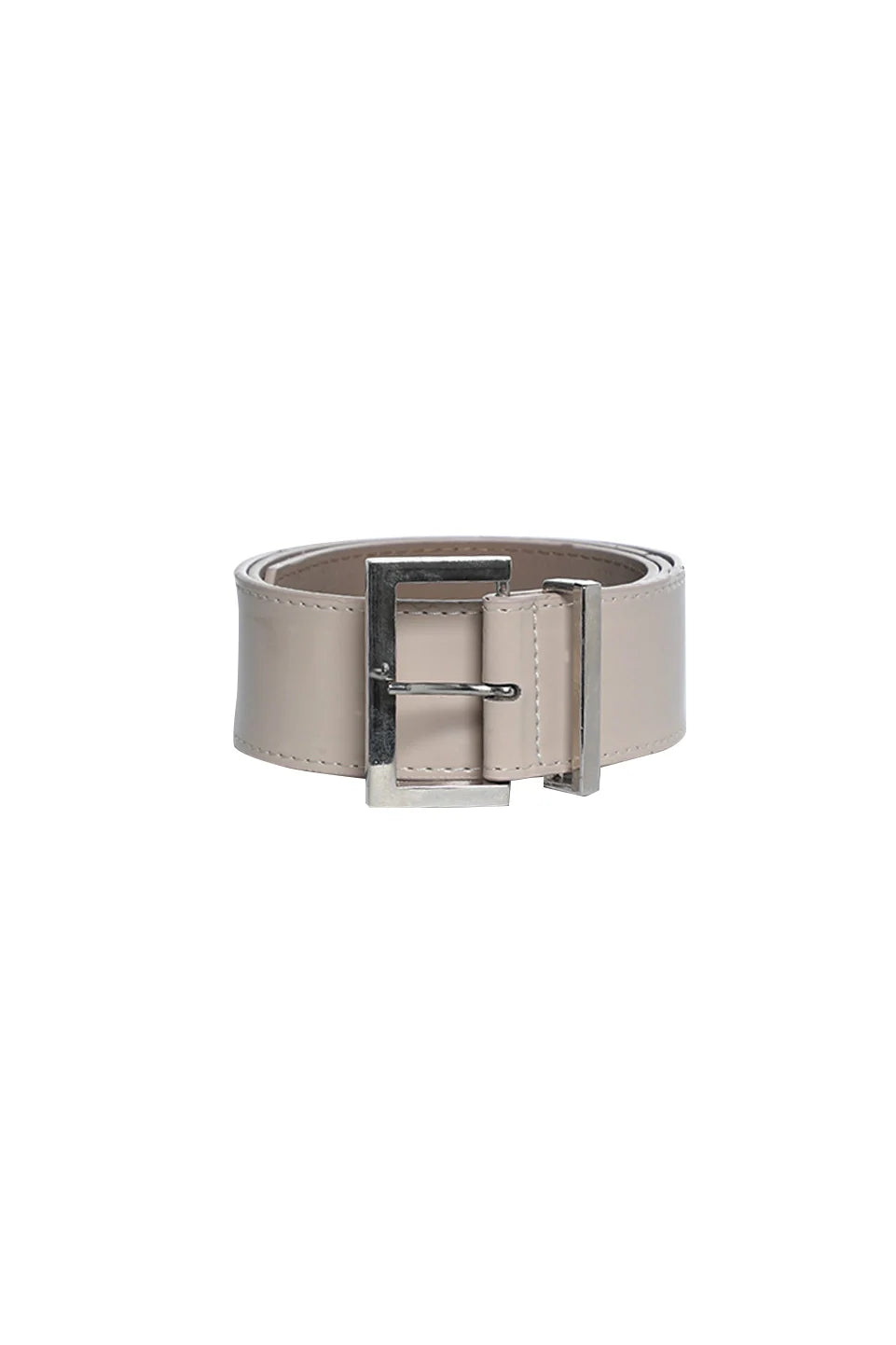 Beige Leather Belt With Silver Buckle