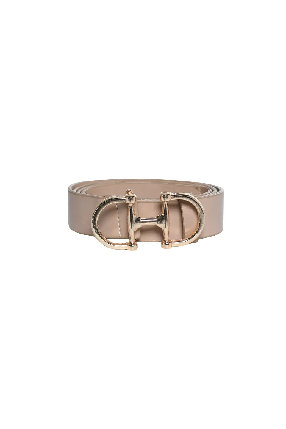 Beige Leather Belt With Gold Buckle