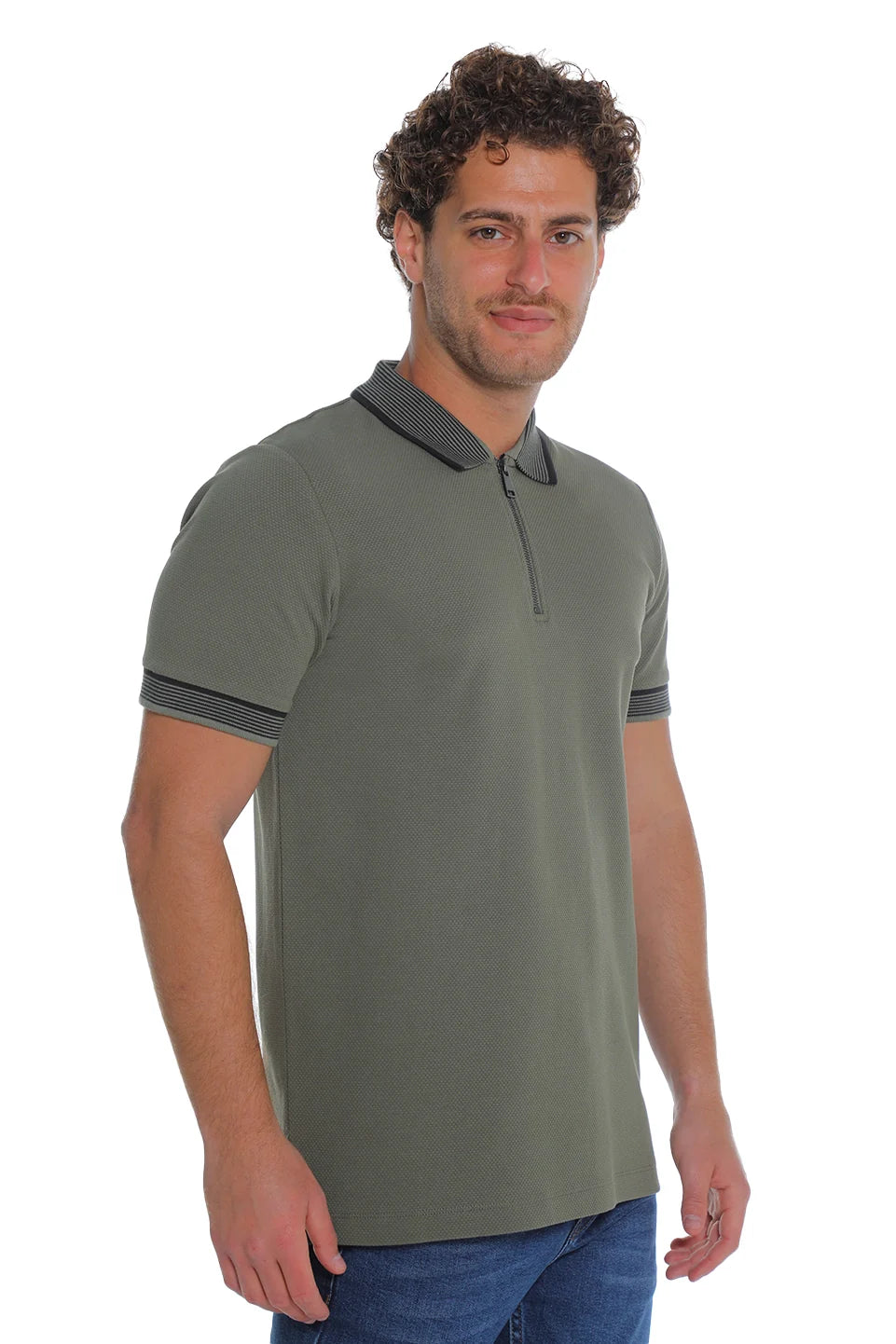 Short Sleeved Green Polo With Zipper To Close