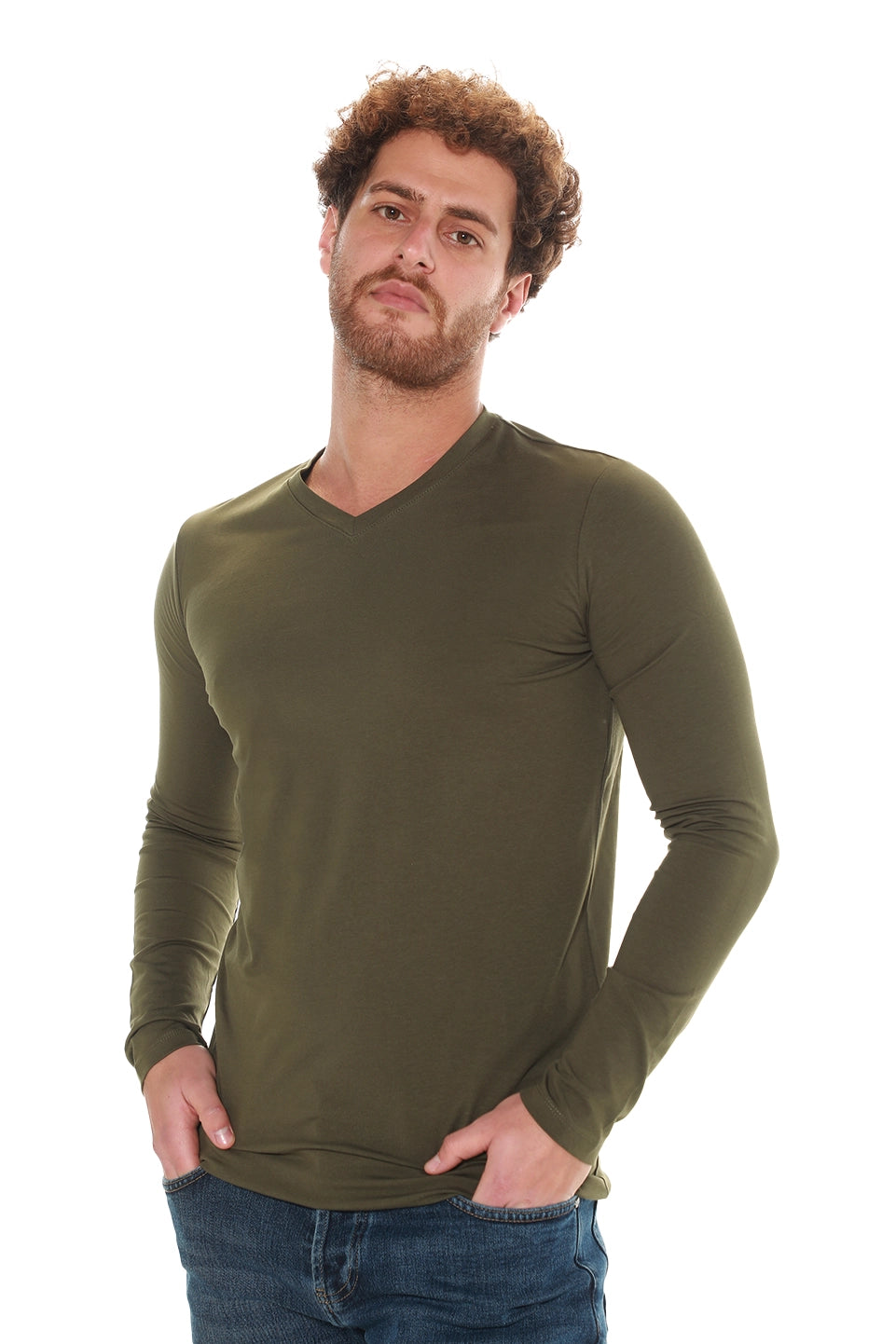 Jack Dapper Long Sleeved Olive Basic V-Neck