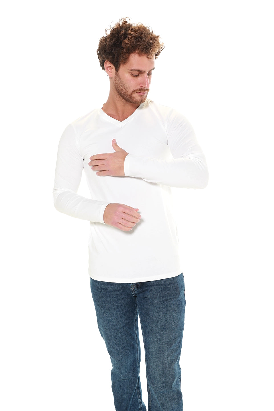 Jack Dapper Long Sleeved White Basic V-Neck