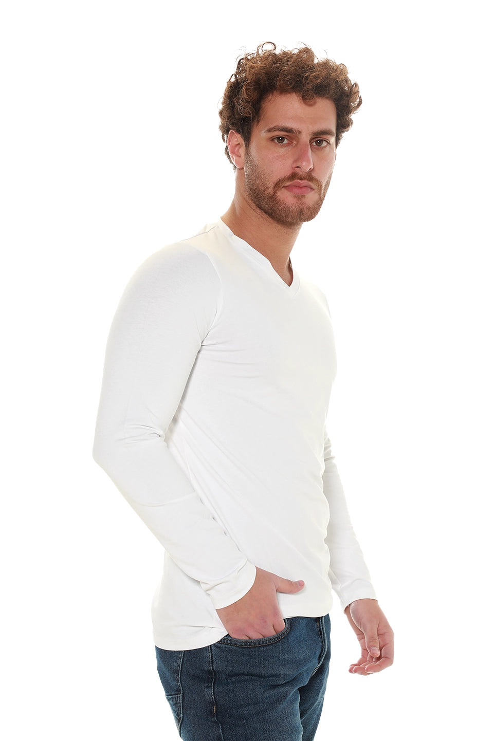 Jack Dapper Long Sleeved White Basic V-Neck