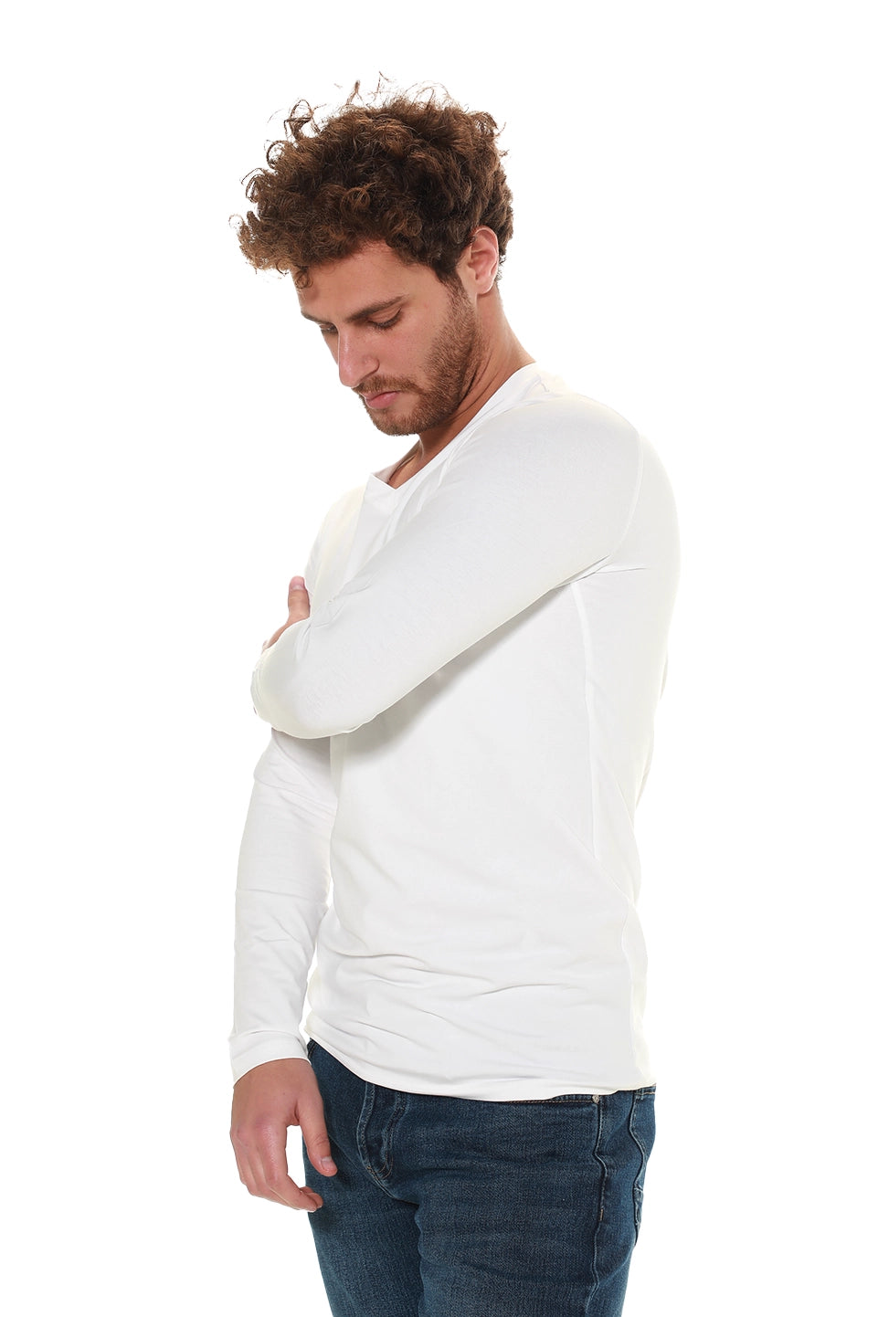Jack Dapper Long Sleeved White Basic V-Neck