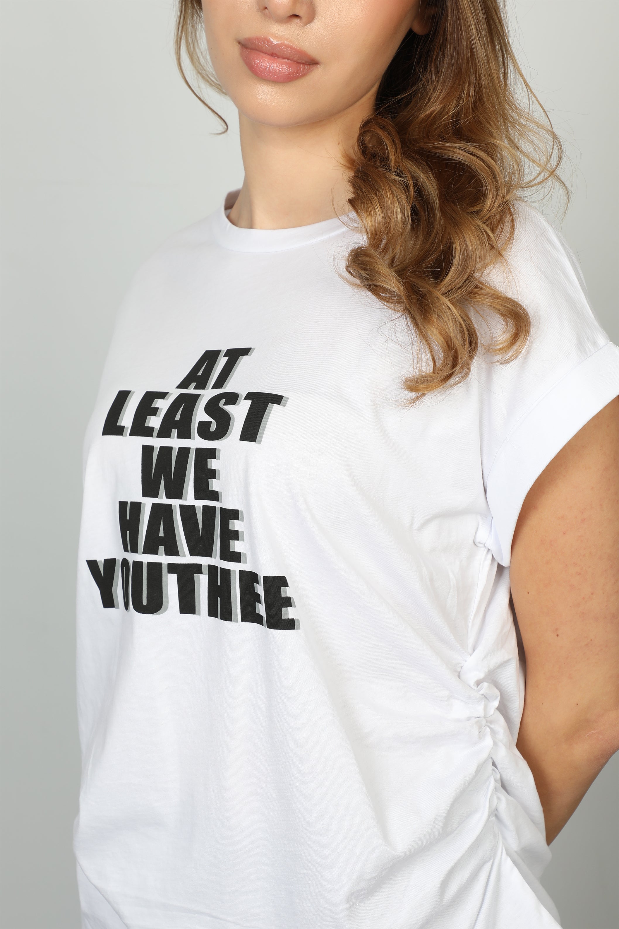 Women White T-shirt With Front Printed Design