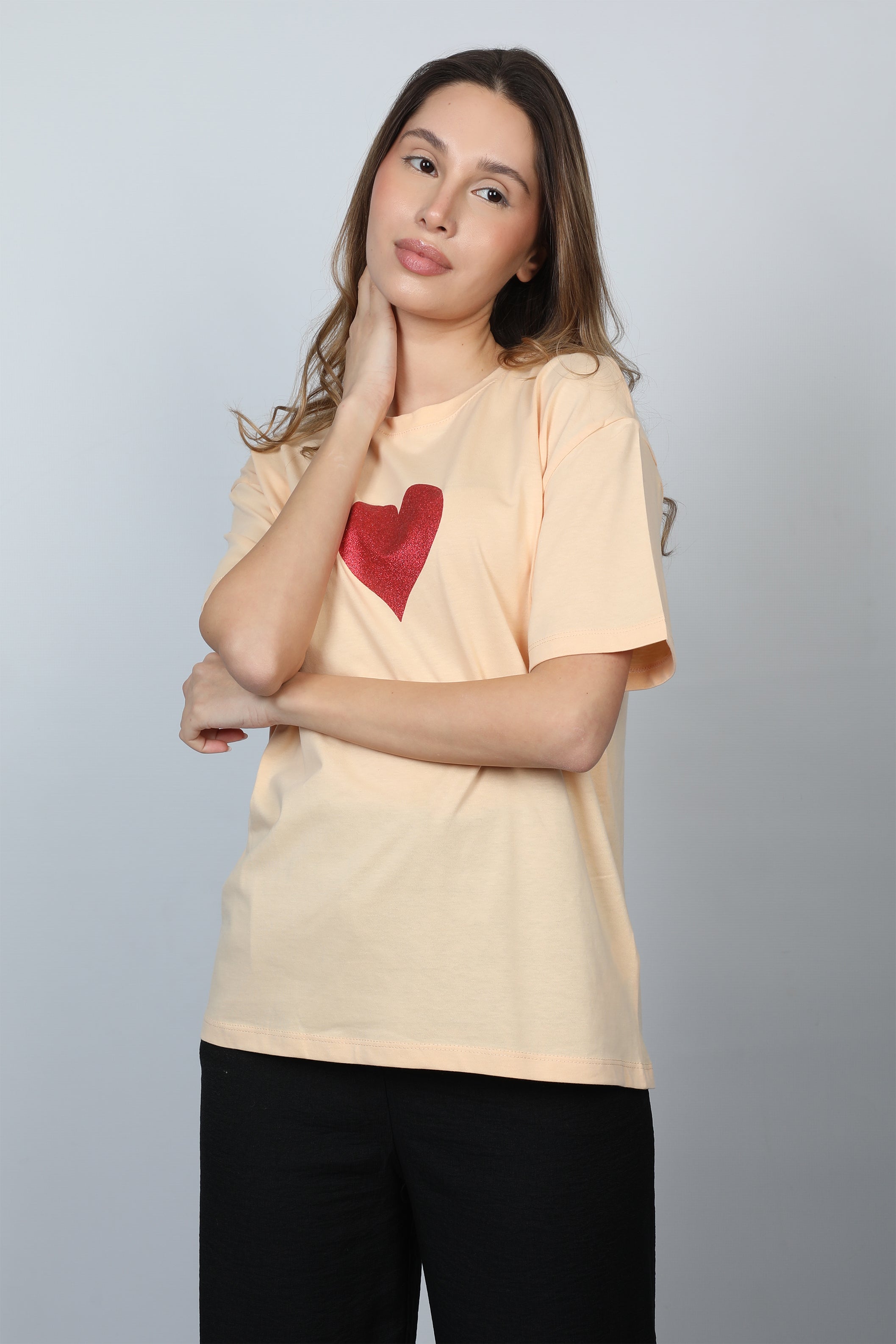 Women Orange T-shirt With Front Heart Design