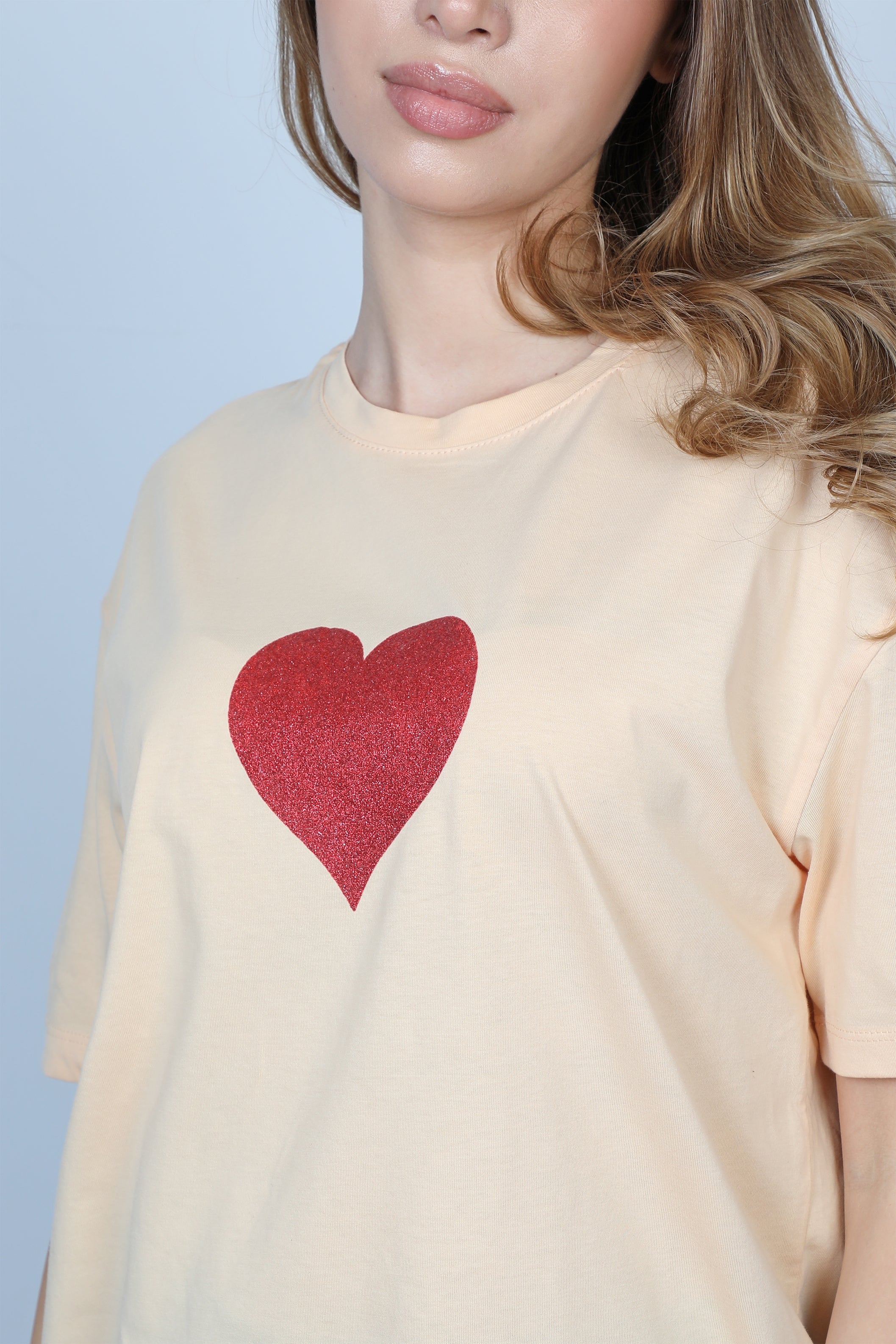 Women Orange T-shirt With Front Heart Design