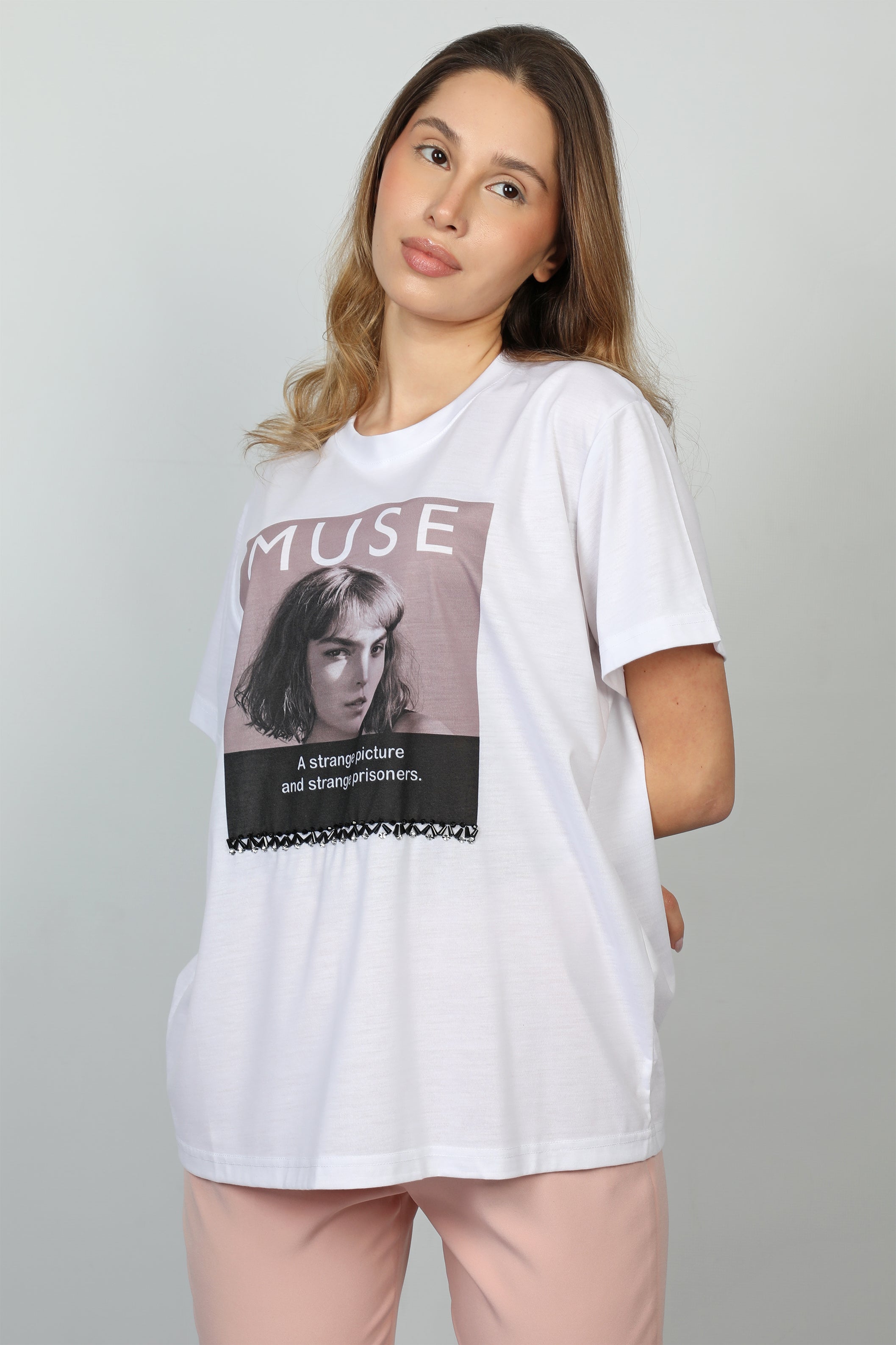 Women White T-shirt With Front Photo