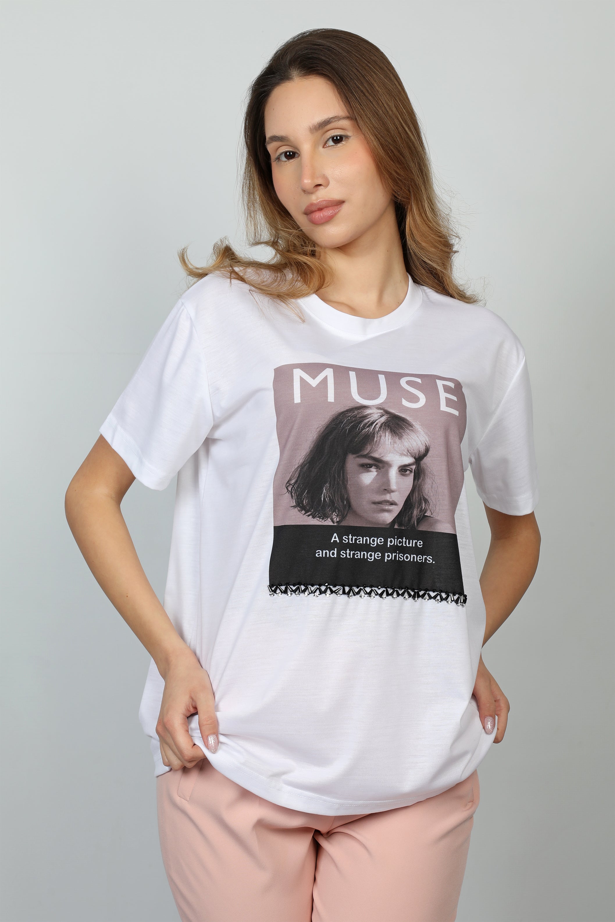 Women White T-shirt With Front Photo